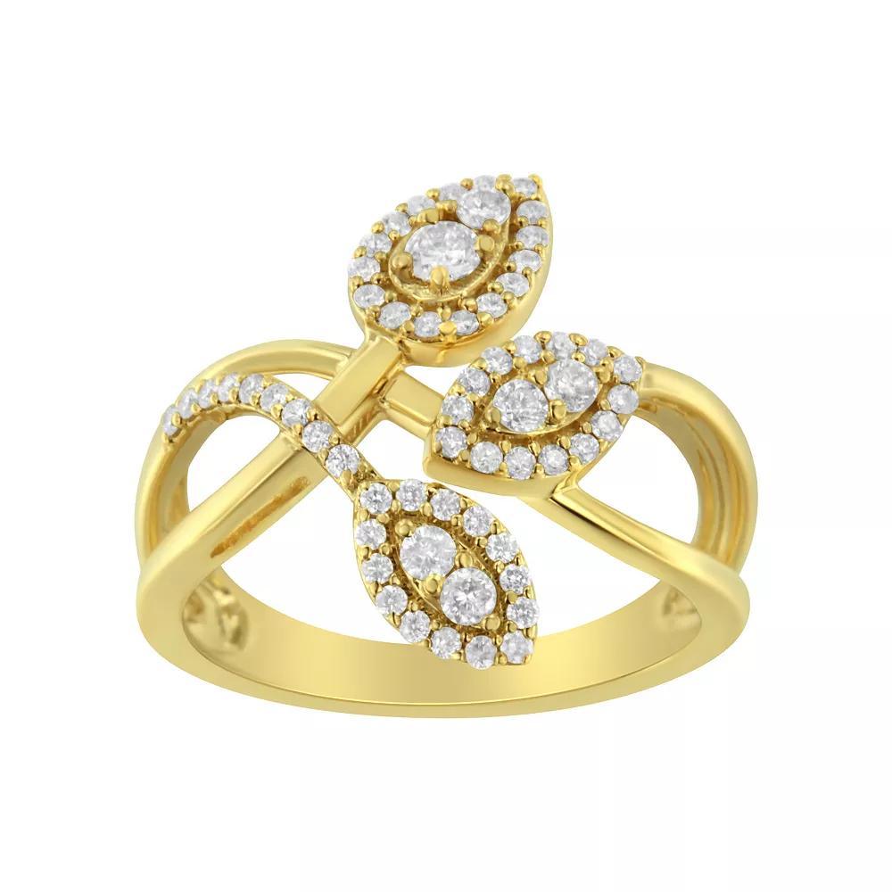 Haus of Brilliance 10k Gold 1/2 Carat T.W. Round Diamond Layered Triple Leaf Bypass Ring, Women's, Size: 6 Product Image