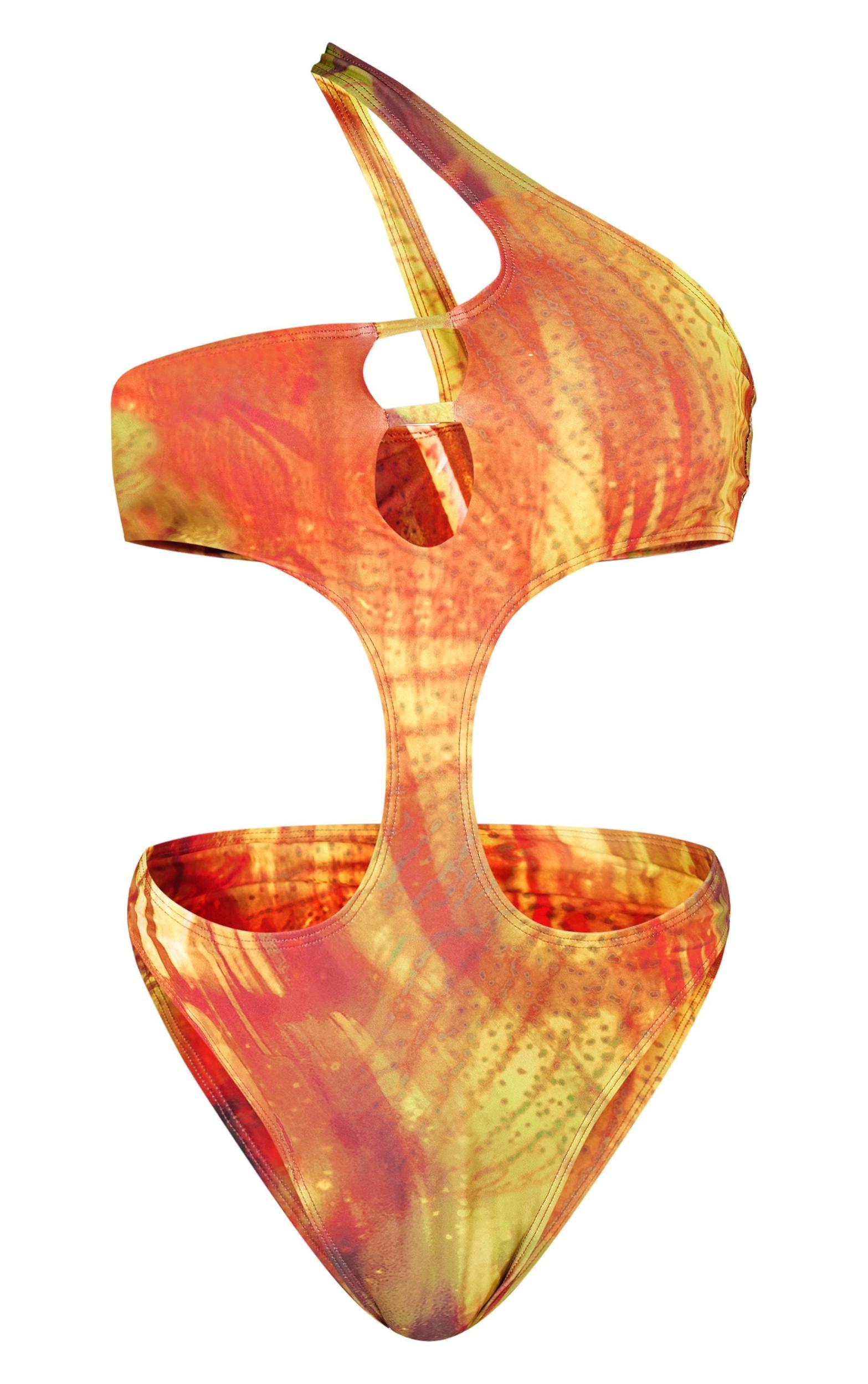 Multi Palm Print One Shoulder Cut Out Swimsuit Product Image