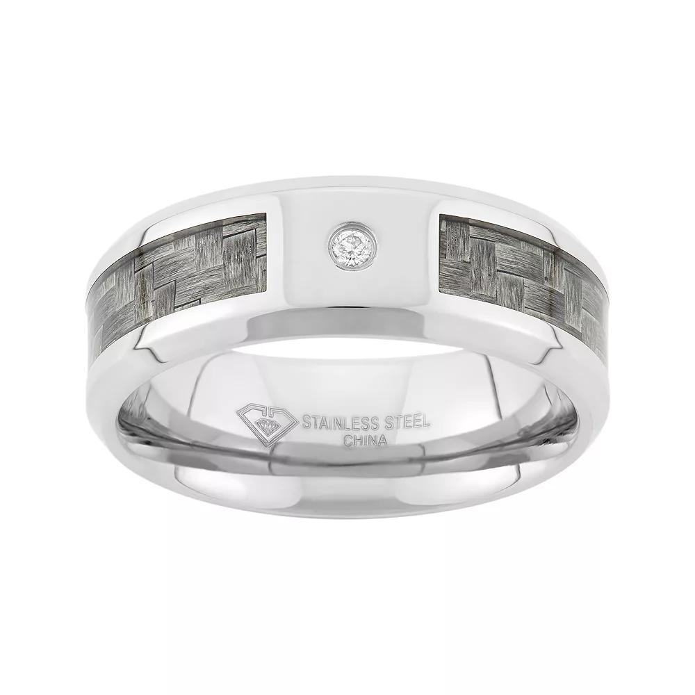 Diamond Accent Stainless Steel and Carbon Fiber Wedding Band - Men, Men's, Size: 7.50, Grey Product Image