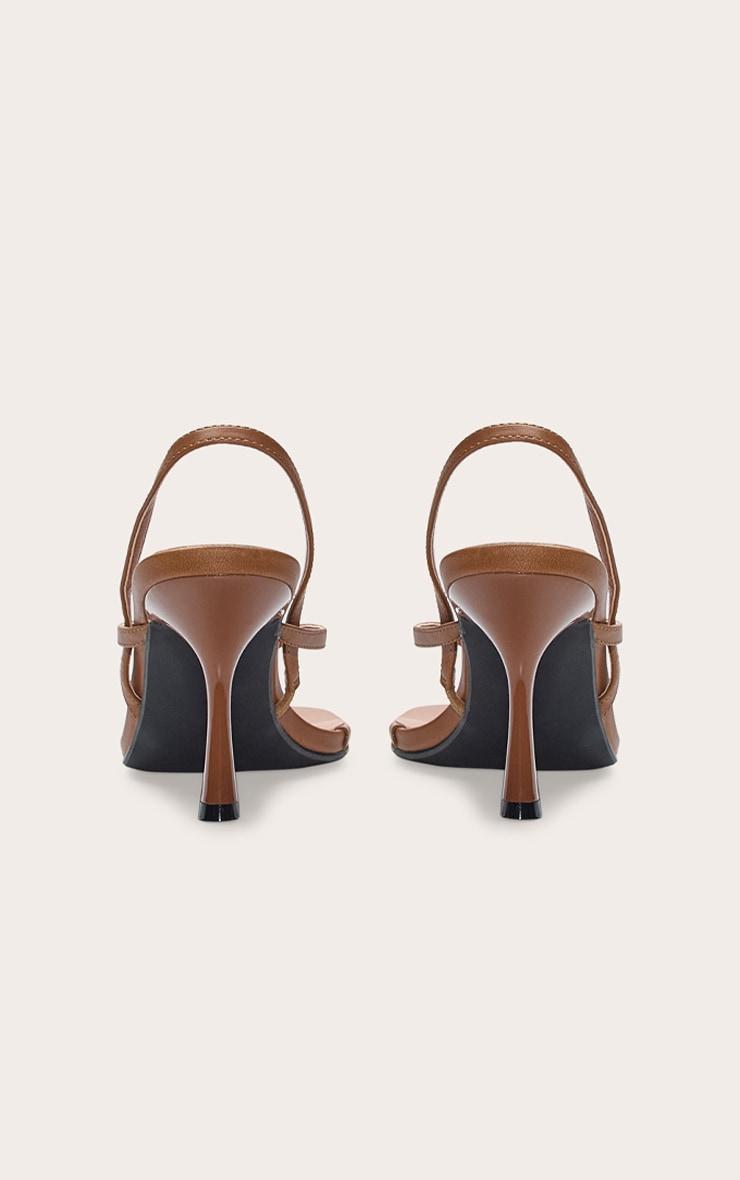 Tan Pu Square Toe Thong Sling Back Mid Heeled Sandals Product Image