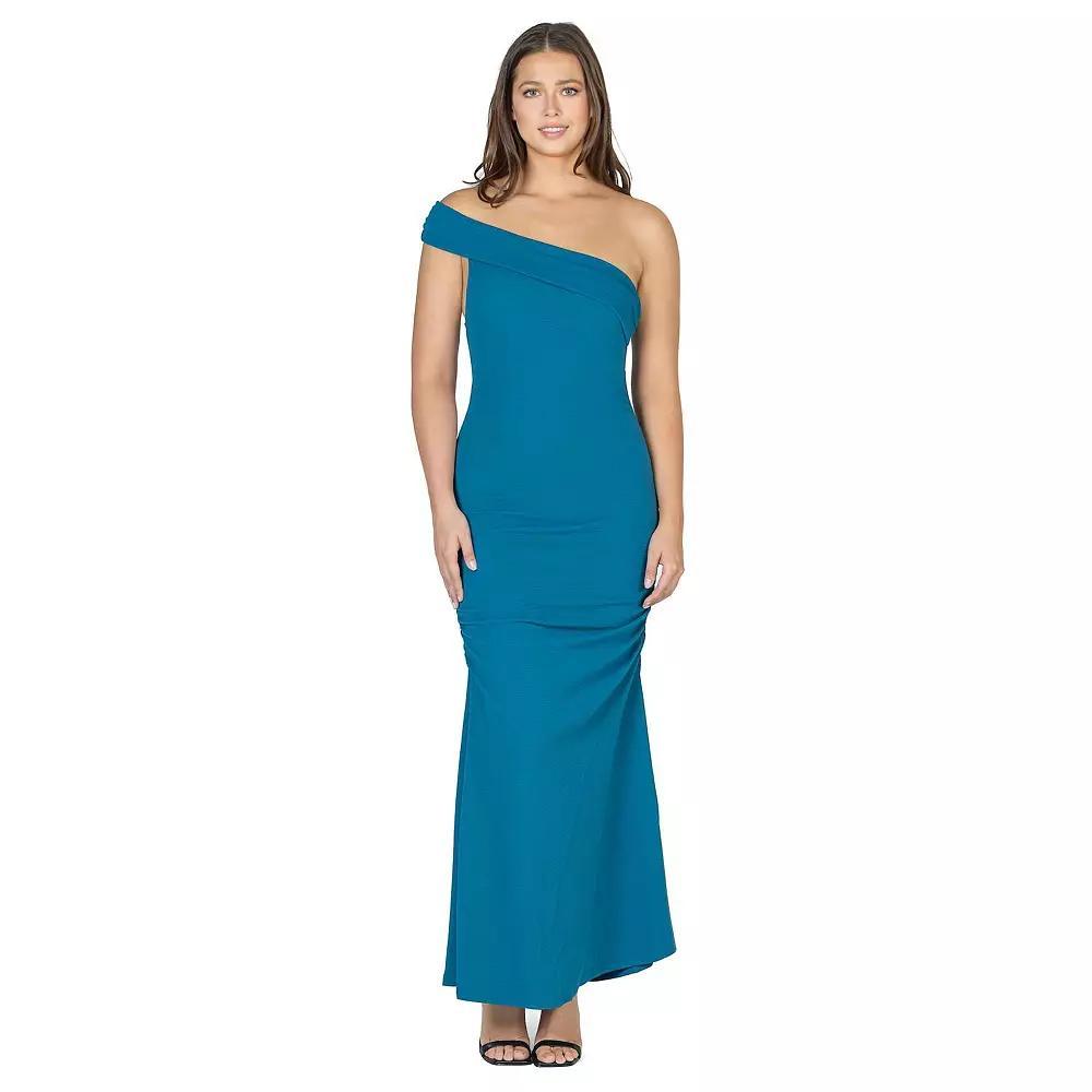 Women's 24Seven Comfort Apparel One-Shoulder Ruched Mermaid Maxi Dress, Size: XL, Brick Product Image