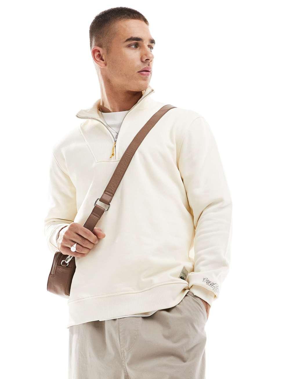 ONLY & SONS high neck 1/4 zip sweater in cream Product Image