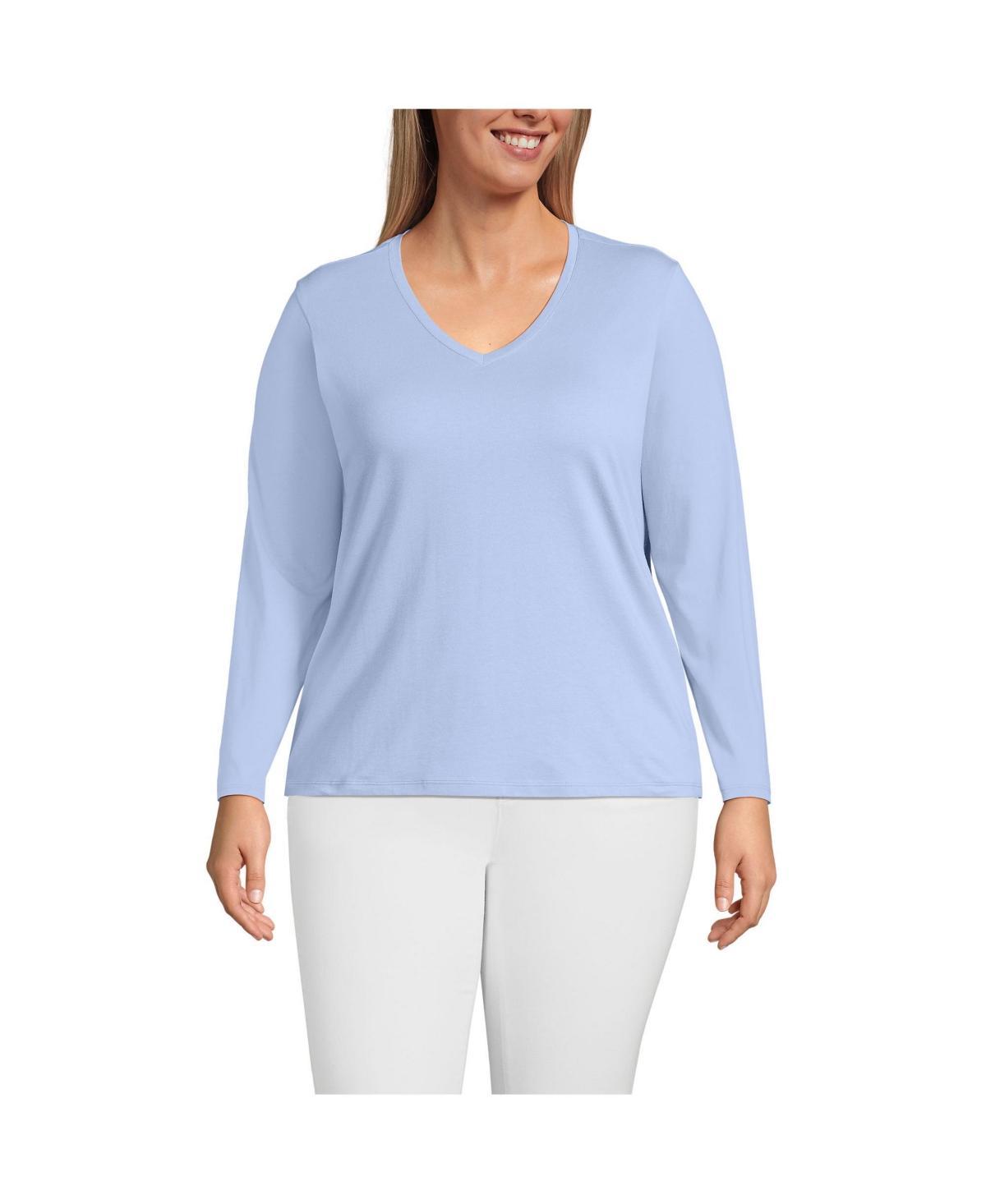Plus Size Lands' End Long Sleeve Relaxed-Fit Supima Cotton V-Neck Tee, Women's, Size: 3XL, Black Product Image