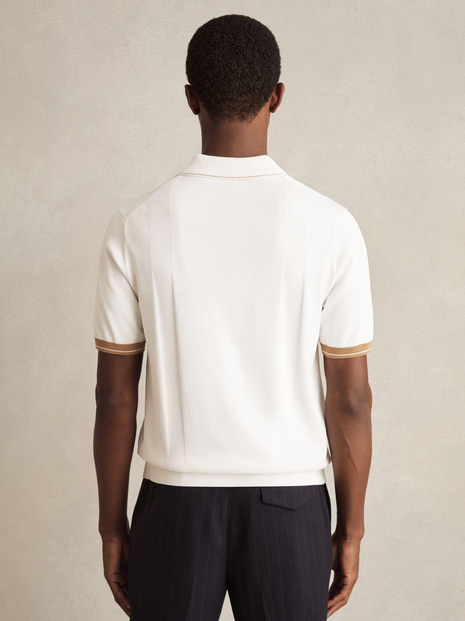 Tipped Knit Polo Shirt in White/Camel Product Image