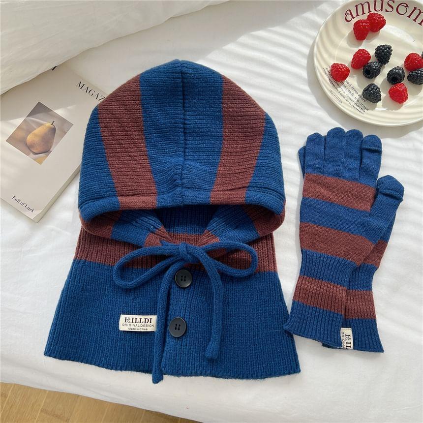 Striped Button Knit Balaclava / Gloves / Set Product Image