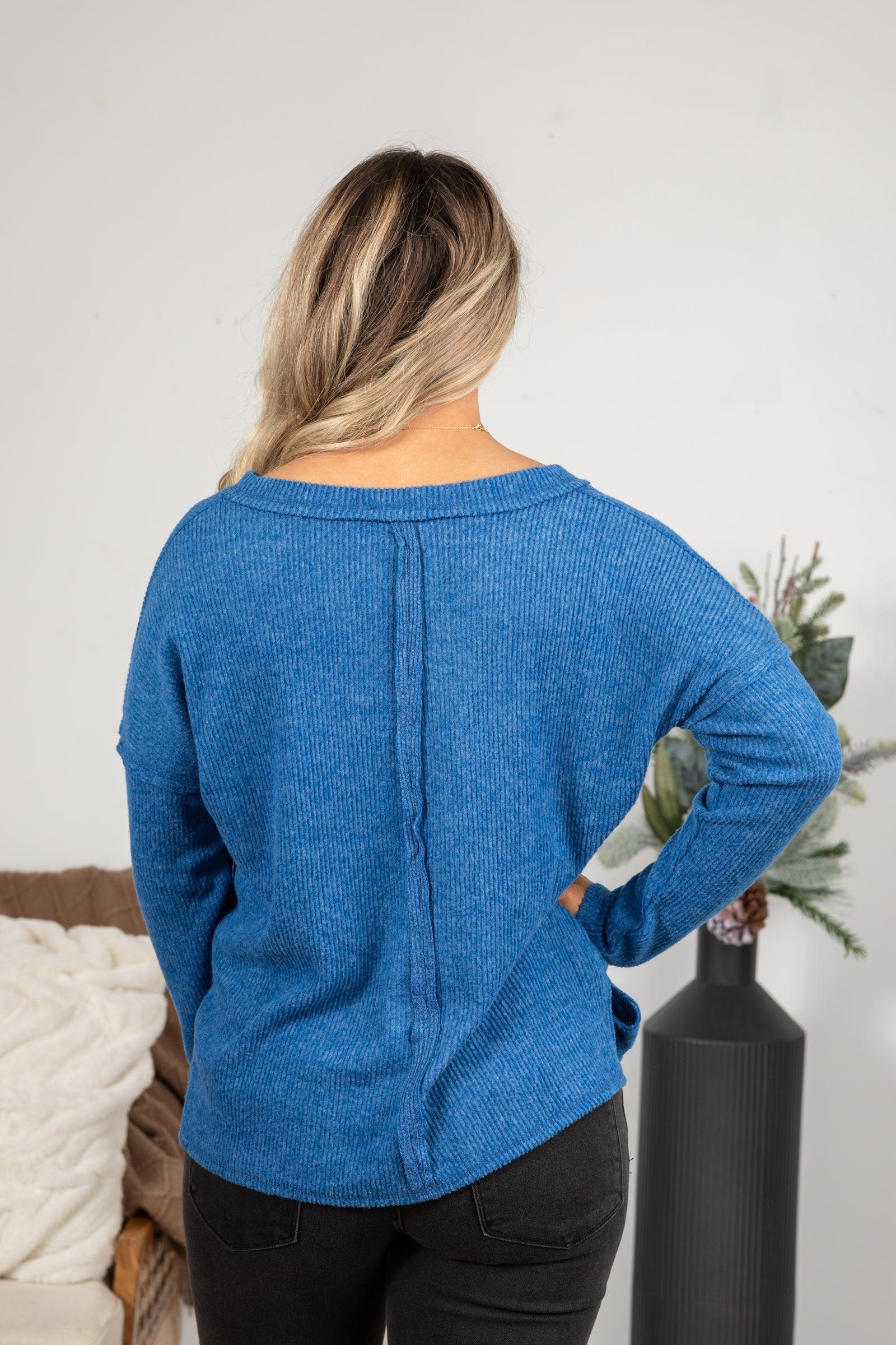 V-Neck Ribbed Drop Shoulder Knit Top Product Image