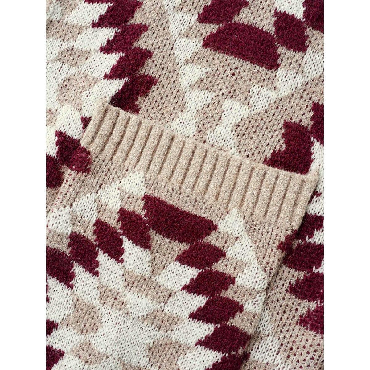 Plus Size Bandana Geometric Lapel Collar Cardigan LightBrown Women Casual Loose Long Sleeve Everyday Cardigans BloomChic 30/6X Product Image