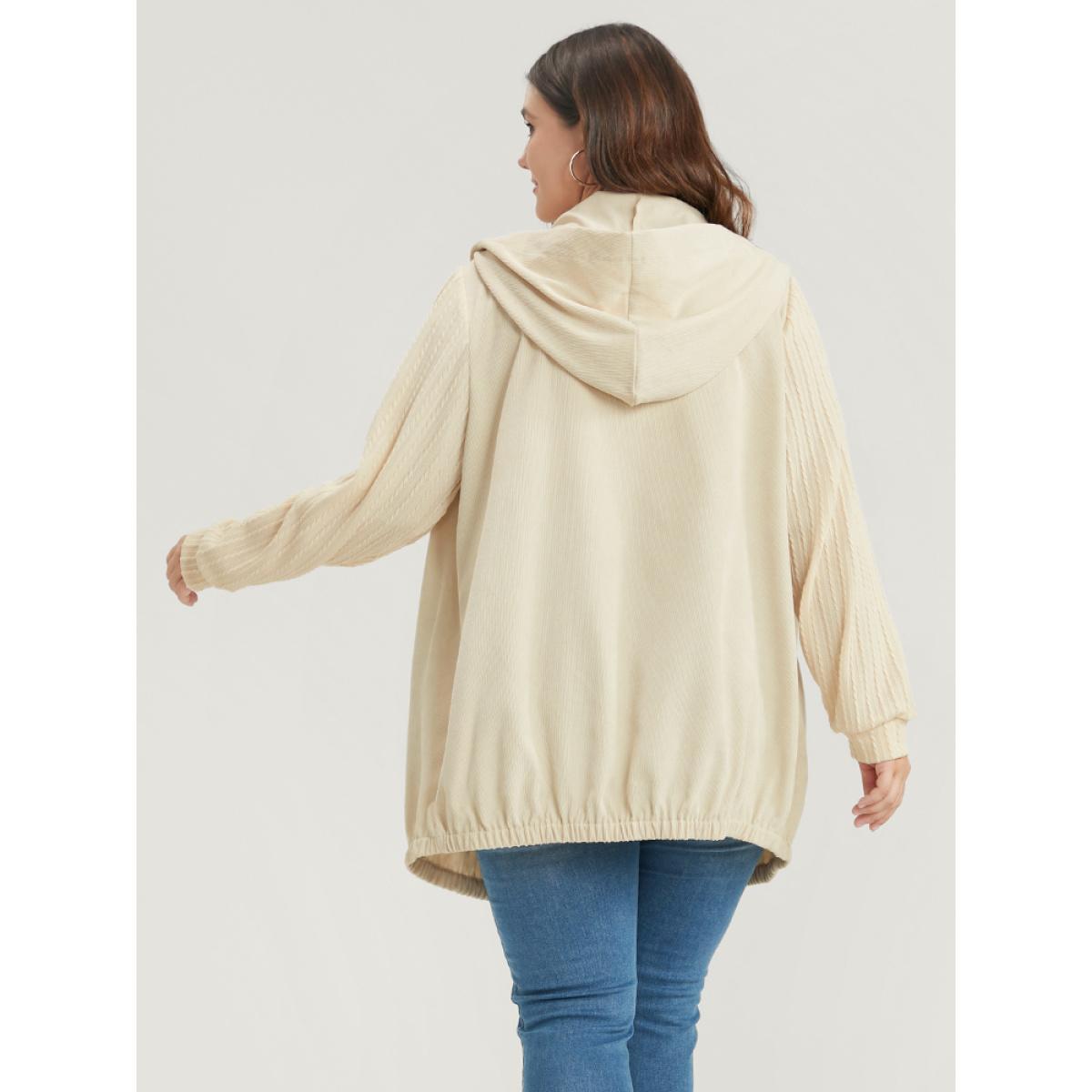 Plus Size Solid Flap Pocket Zip Up Hooded Coat Women Beige Casual Patchwork Ladies Dailywear Winter Coats BloomChic 14-16/1X Product Image