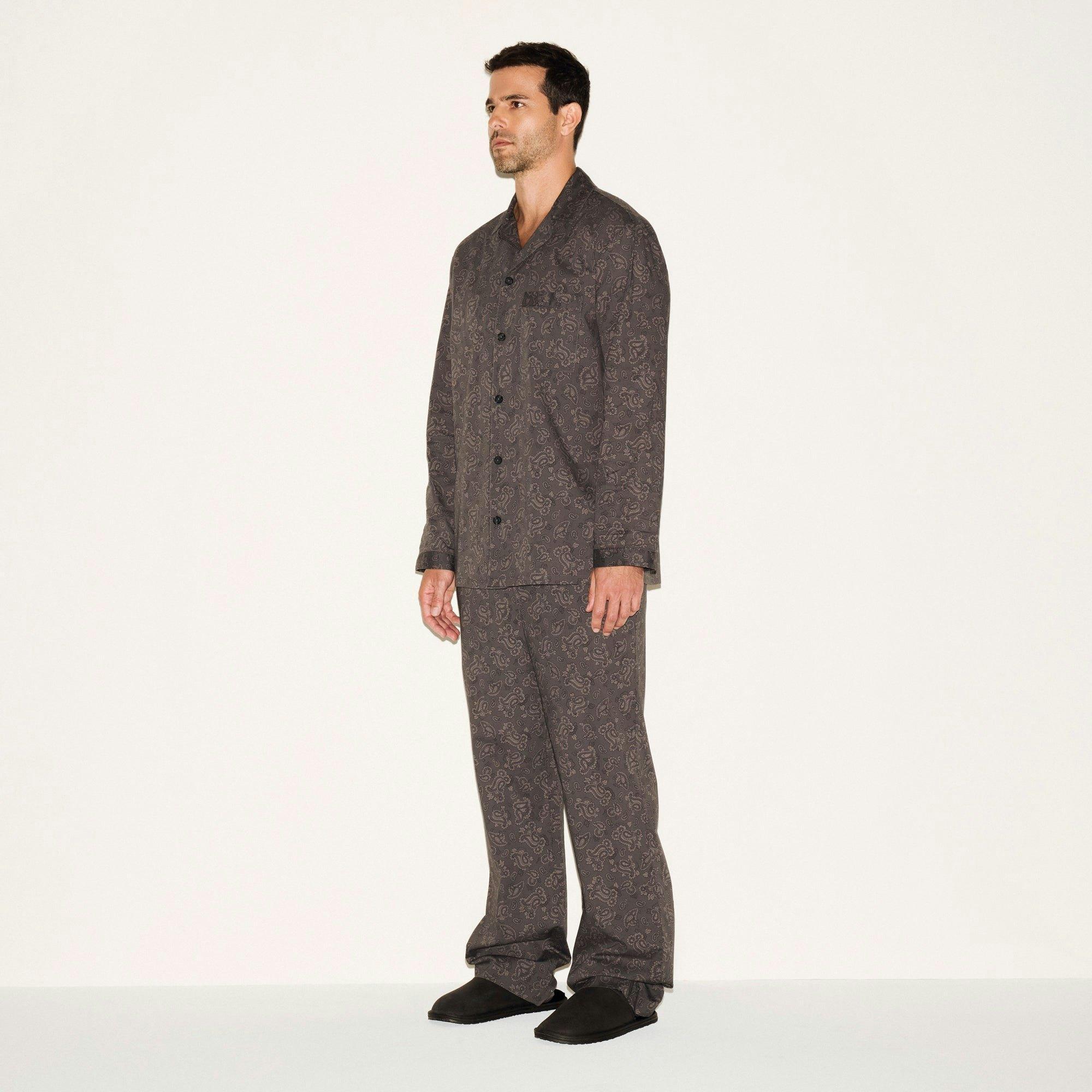 COTTON POPLIN MENS LONG SLEEP SET | ASH PAISLEY PRINT Product Image