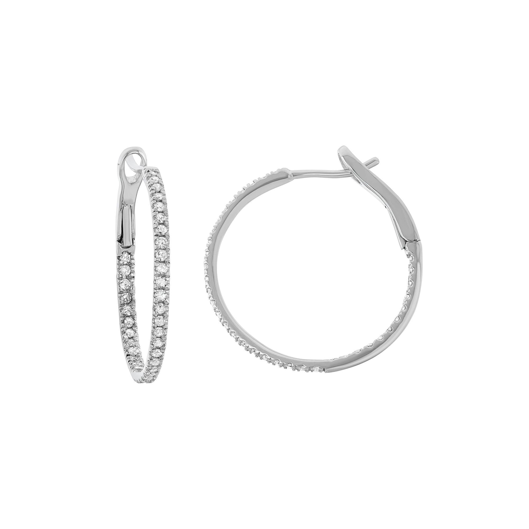 14k White Gold 1/2 Carat T.W. Diamond Inside Out Hoop Earrings, Women's Product Image