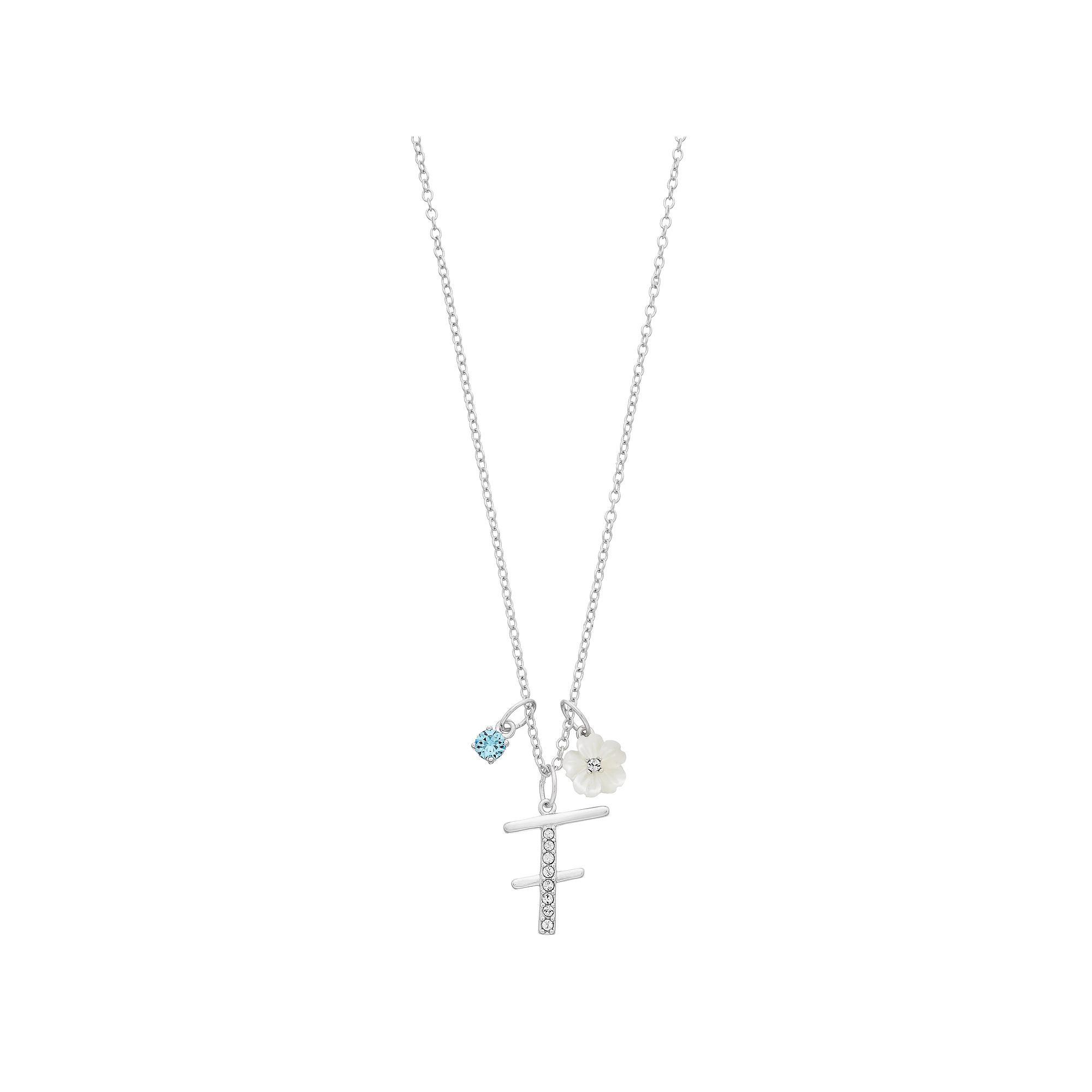 Brilliance Mother-of-Pearl Flower & Initial Pendant Necklace, Womens U Product Image