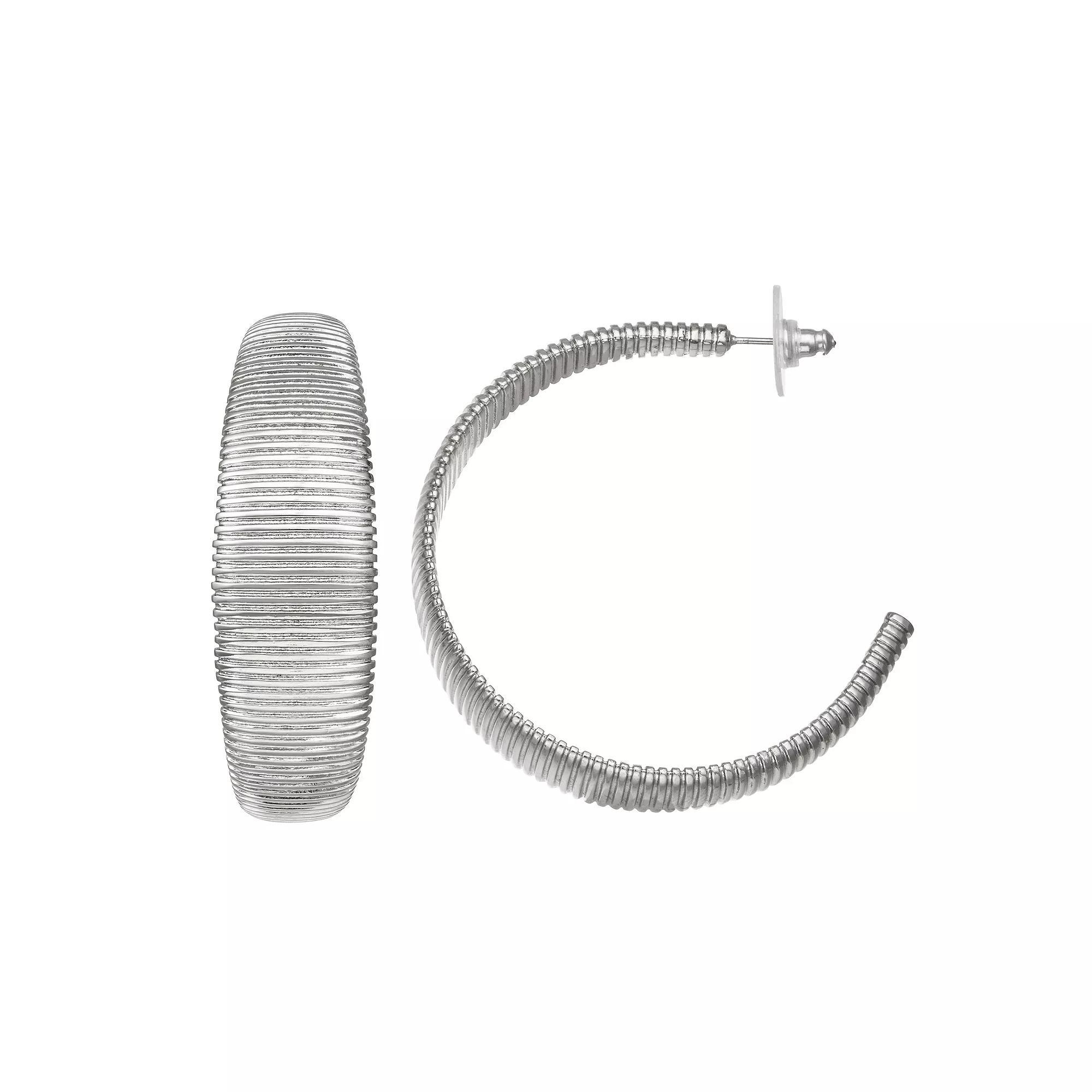 Simply Vera Vera Wang Silver Tone Textured Large Hoop Earrings, Women's Product Image