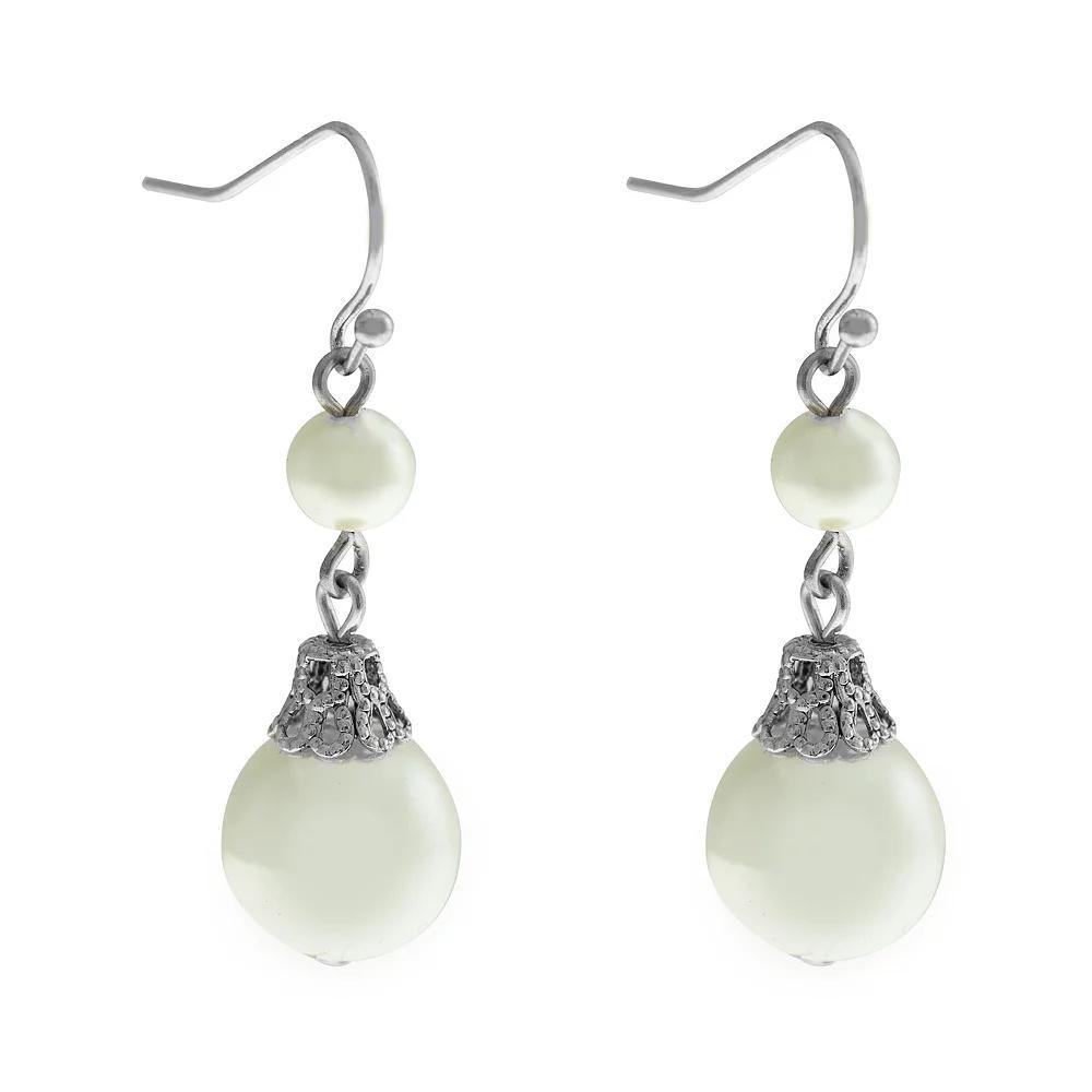 1928 Silver Tone Double Simulated Pearl Drop Earrings, Womens, White Product Image