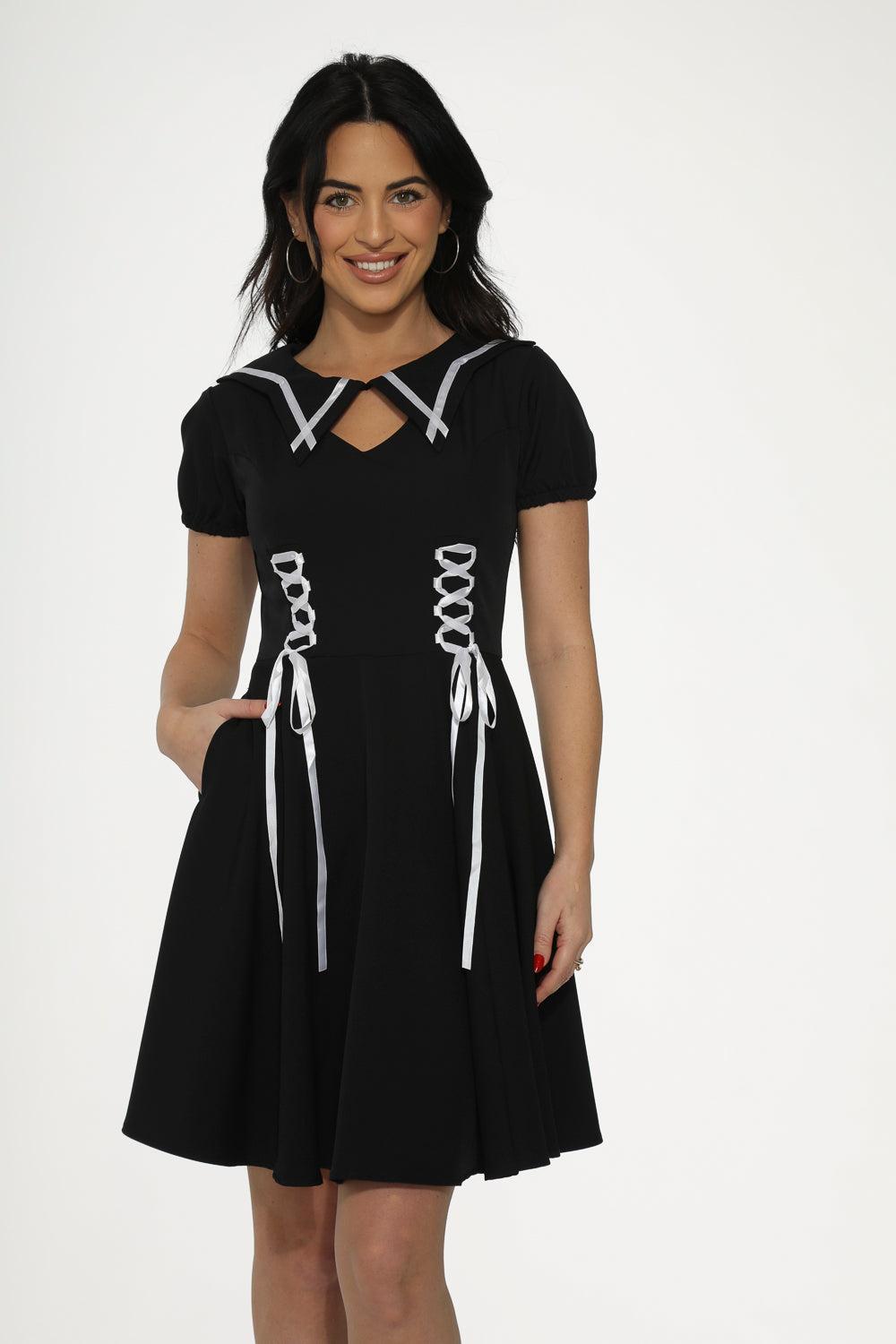 Black & White Trim Gothic Swing Dress Product Image