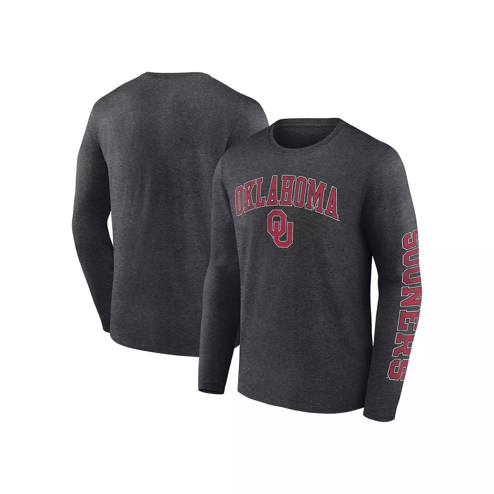 Men's Fanatics Branded Heather Charcoal Oklahoma Sooners Distressed Arch Over Logo Long Sleeve T-Shirt, Size: Medium Product Image