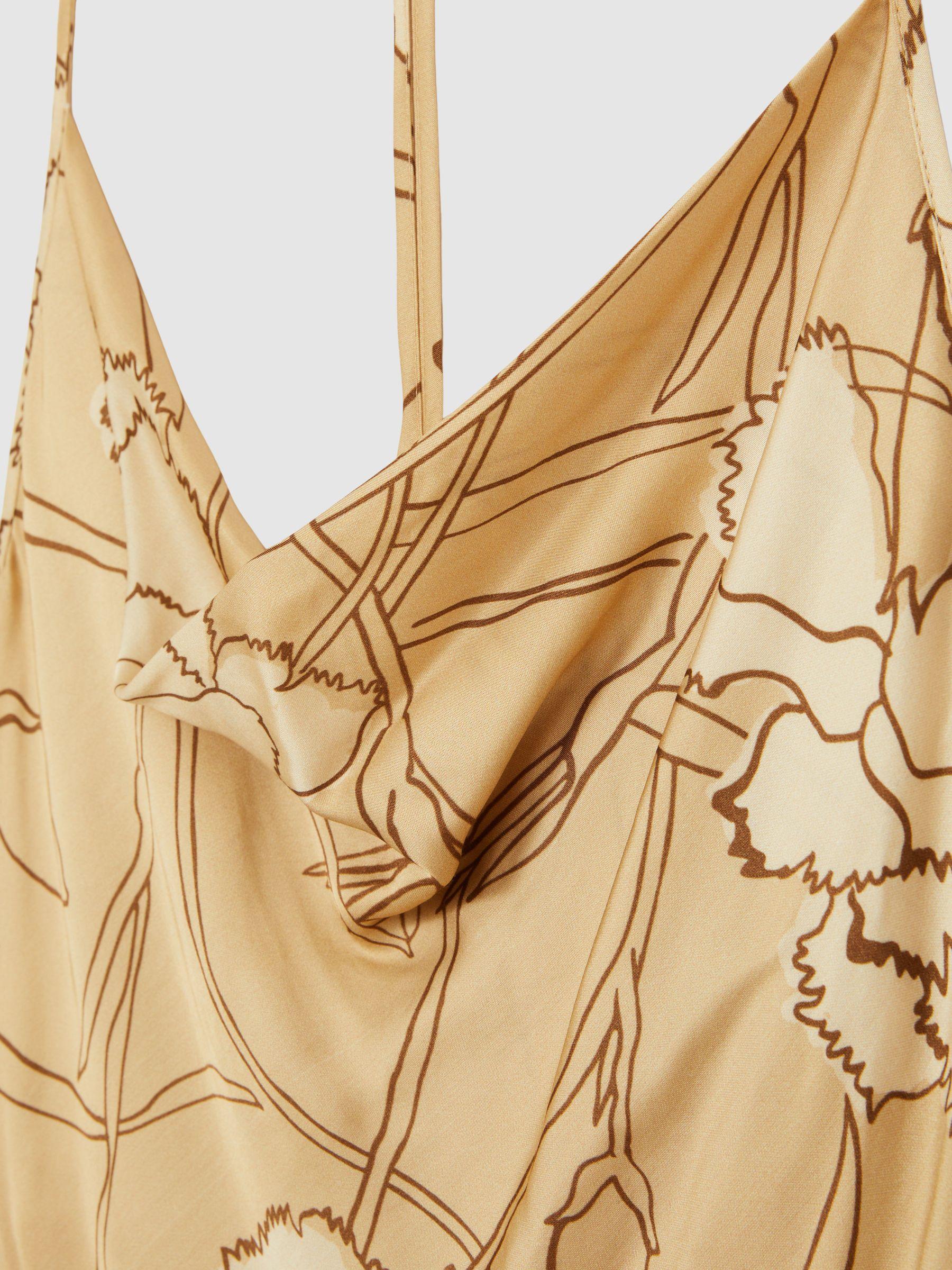 Satin Floral-Print Slip Maxi Dress in Gold Product Image