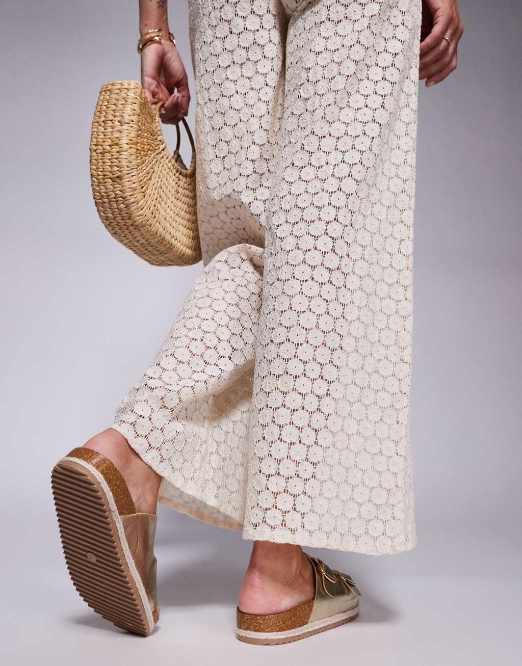 South Beach double buckle espadrille sandals in gold Product Image