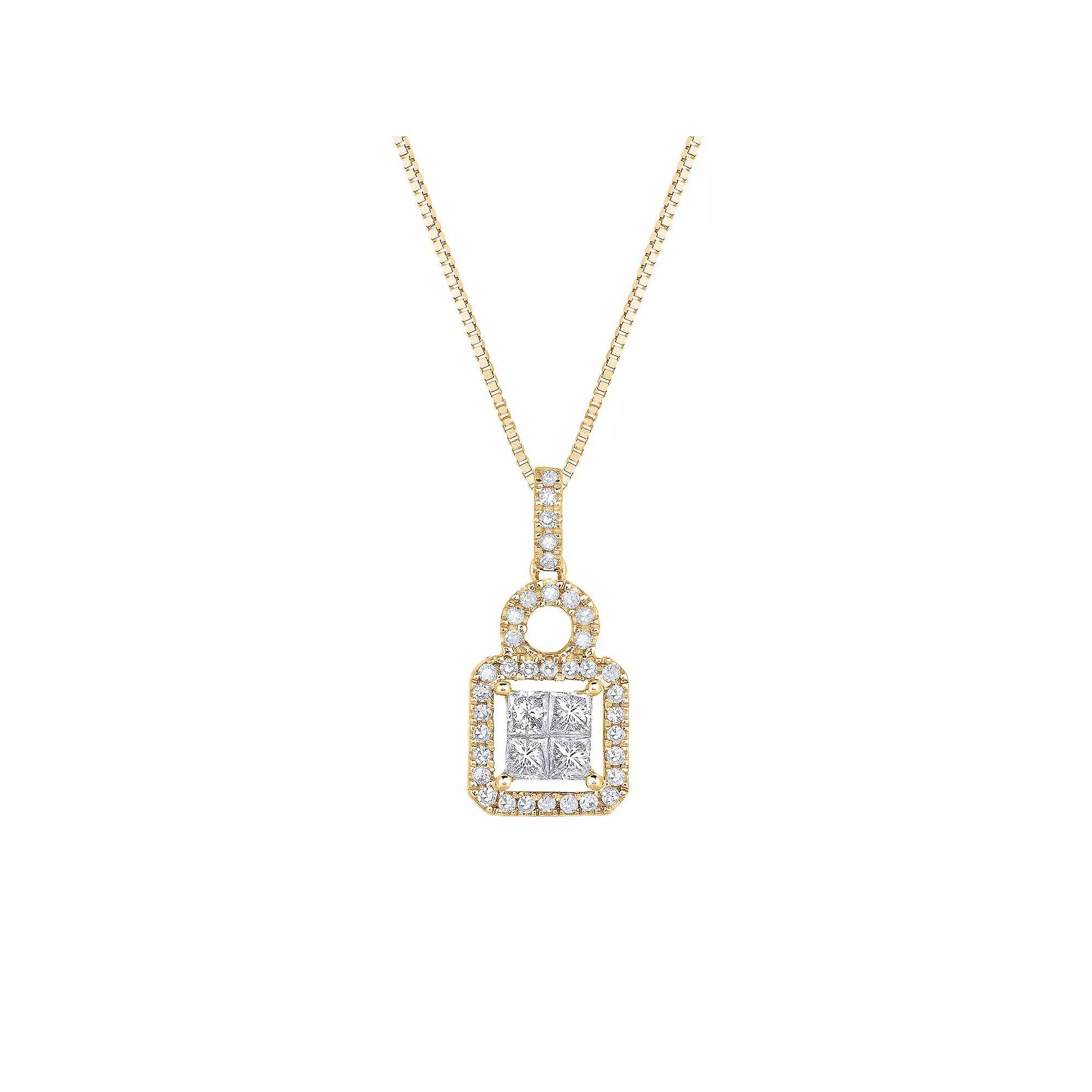 14k Gold 1 Carat T.W. Diamond Halo Quad Pendant Necklace, Womens Product Image