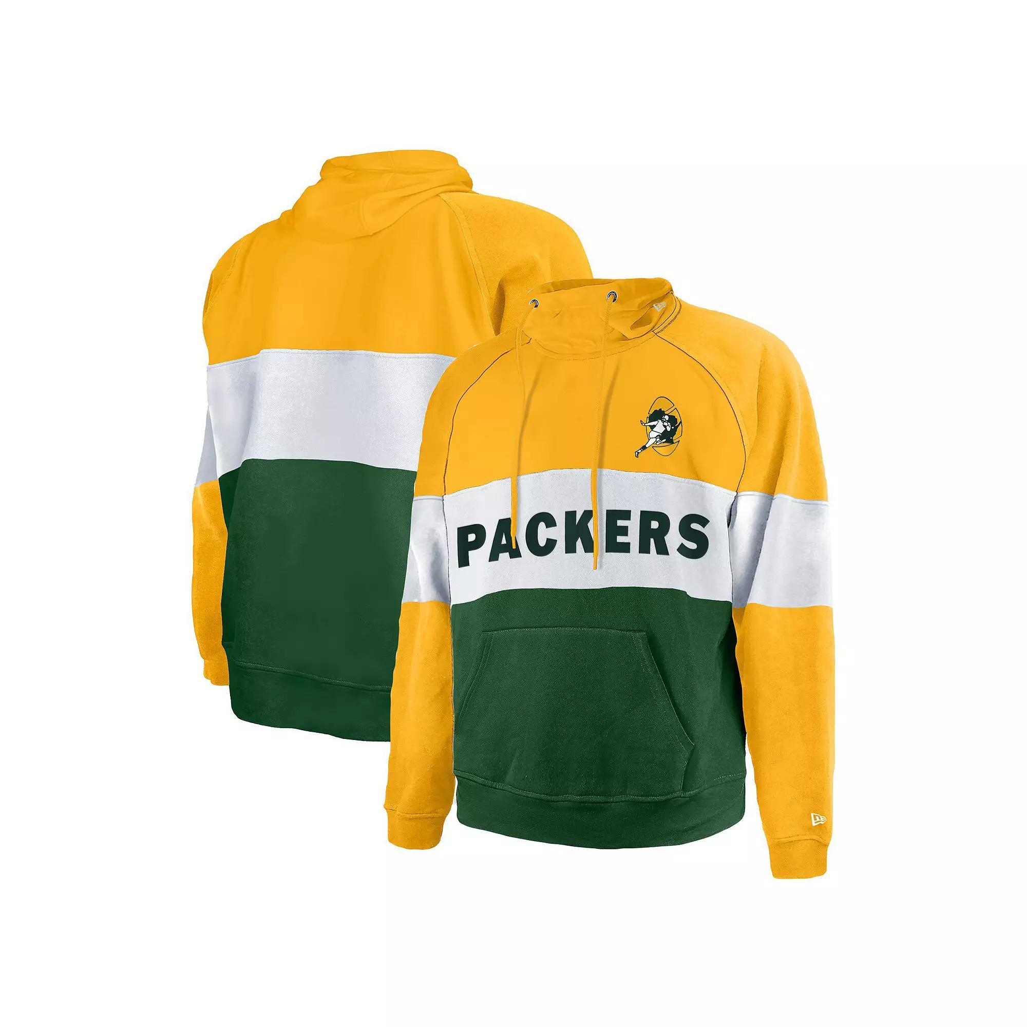 Men's New Era Green Green Bay Packers Big & Tall Throwback Colorblock Pullover Hoodie, Size: 2XB Product Image