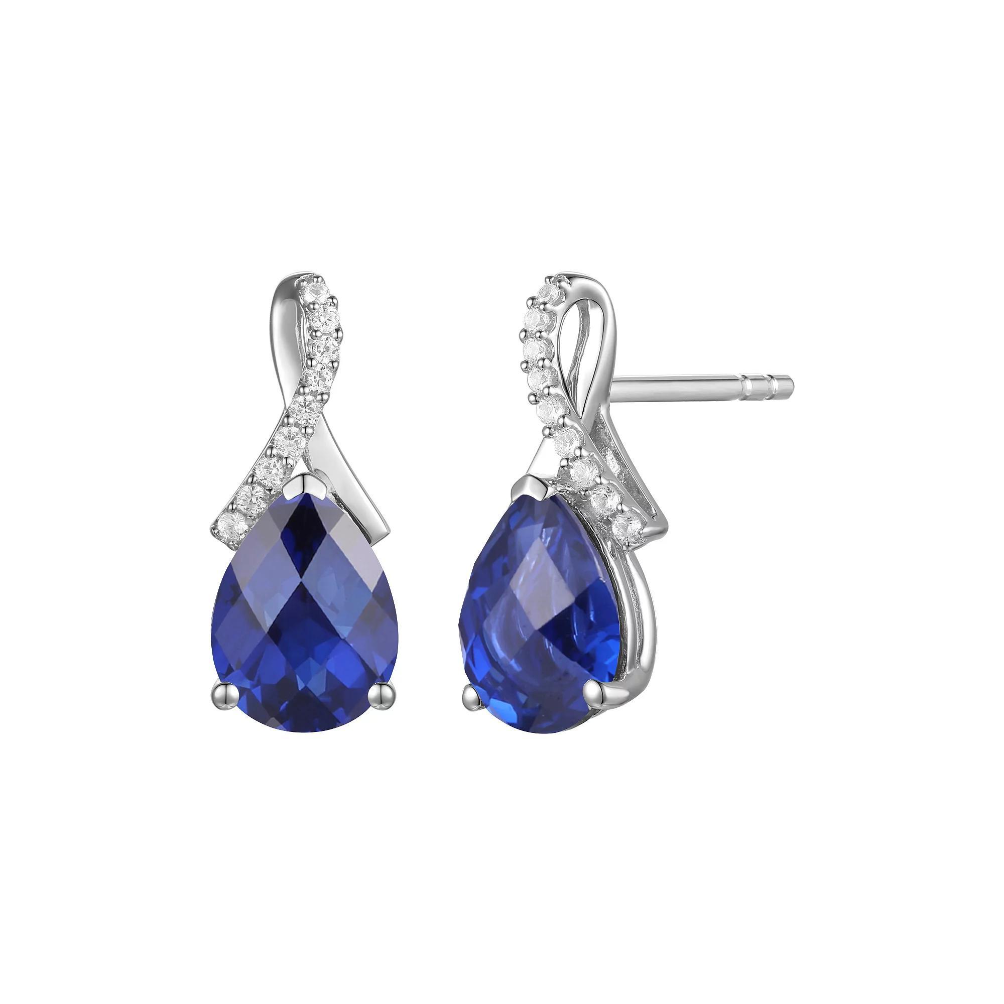 Rhodium-Plated Lab-Created Sapphire Stud Earrings, Women's, Sterling Product Image