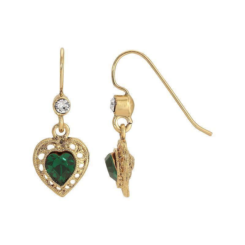 1928 Gold Tone Heart Drop Earrings, Womens, Green Product Image