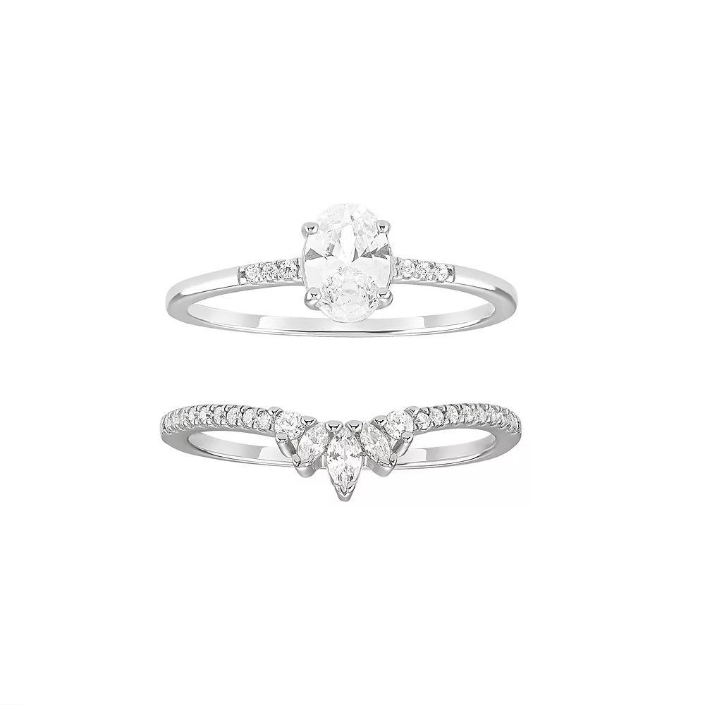 PRIMROSE Sterling Silver Cubic Zirconia Duo Ring Set, Women's, Size: 9, Gold Tone Product Image