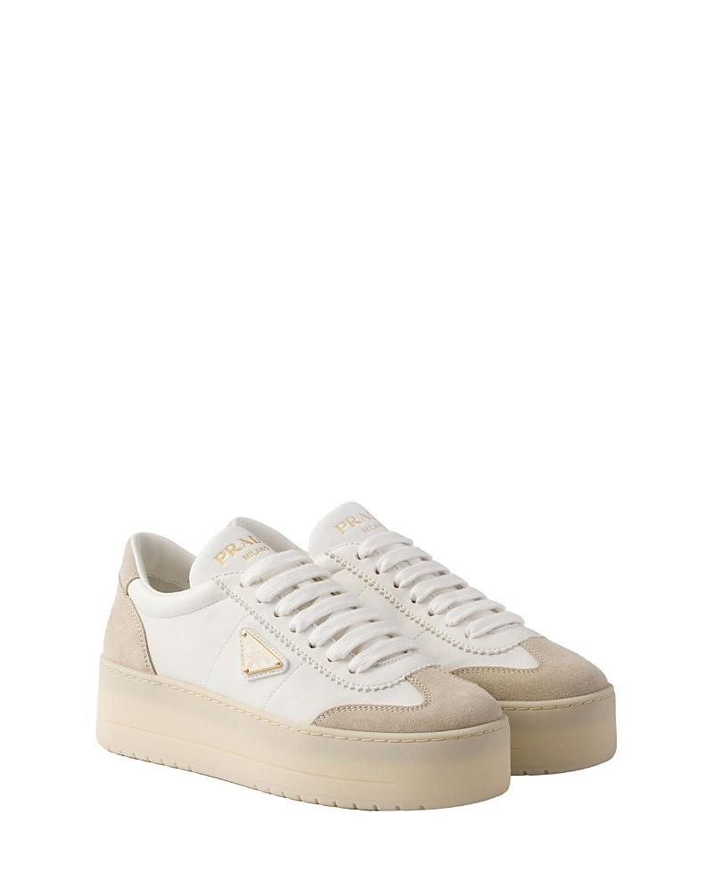 Prada Womens Downtown Bold Nappa Leather and Suede Sneakers Product Image