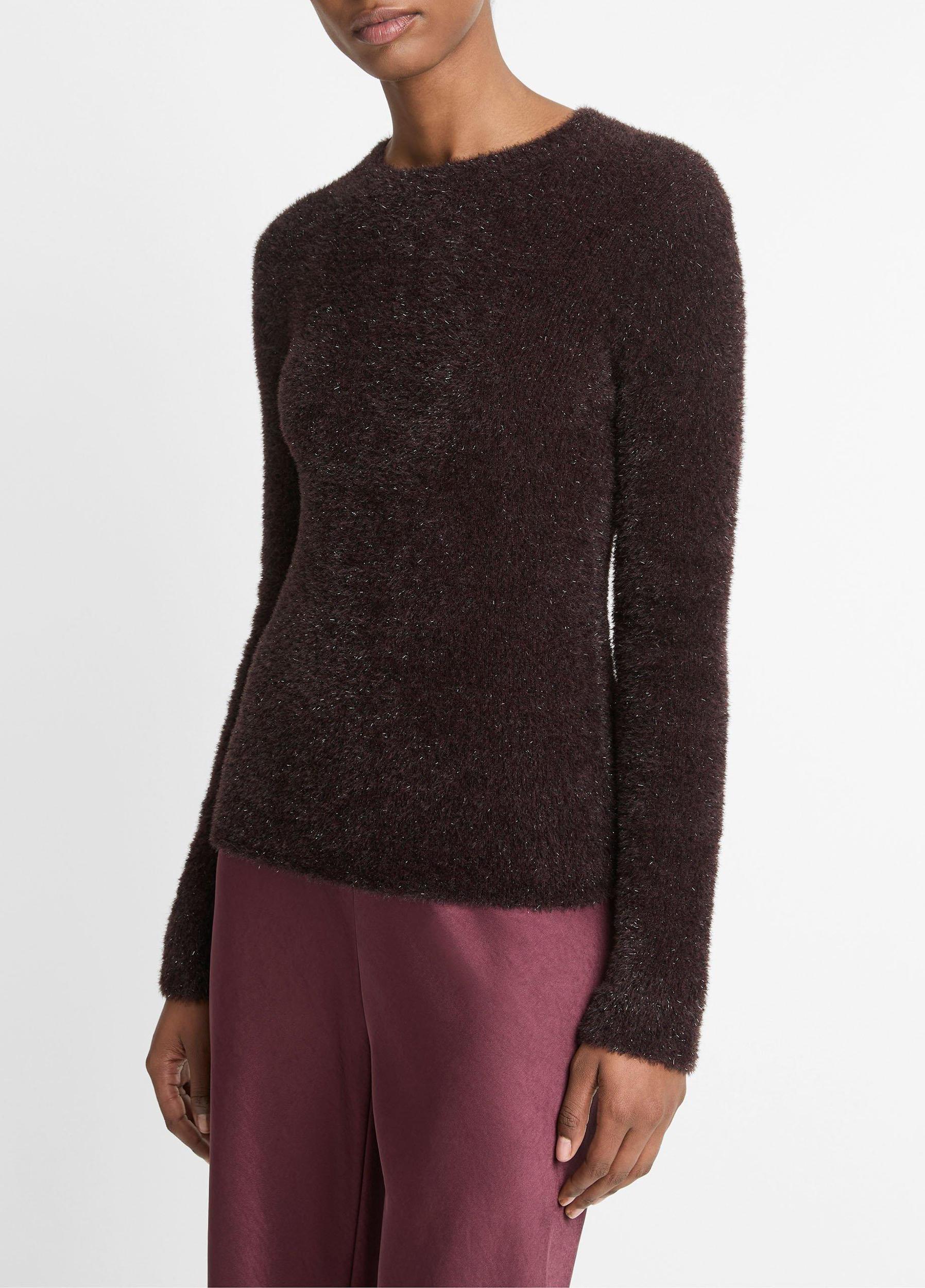 Womens Metallic Eyelash Pullover Sweater, Cherry Night Metallic, Size S Vince Product Image