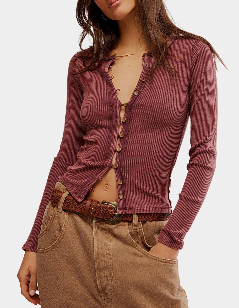 FREE PEOPLE It's On Womens Cardigan - BURGUNDY Product Image