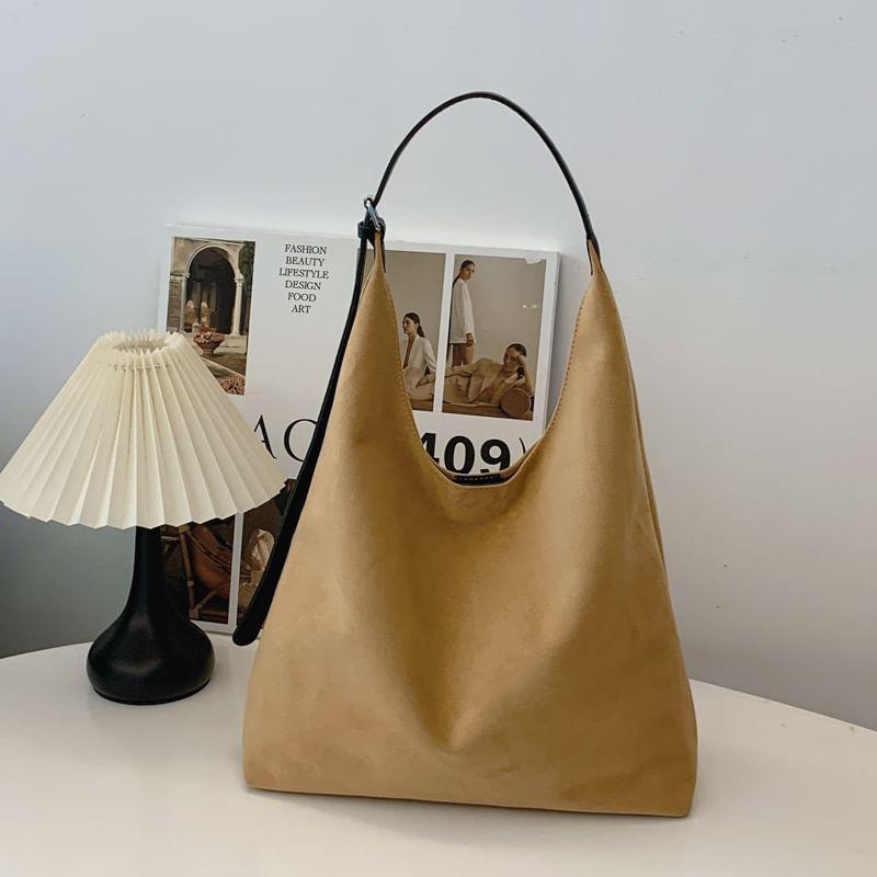Set: Faux Suede Tote Bag With Pouch Product Image