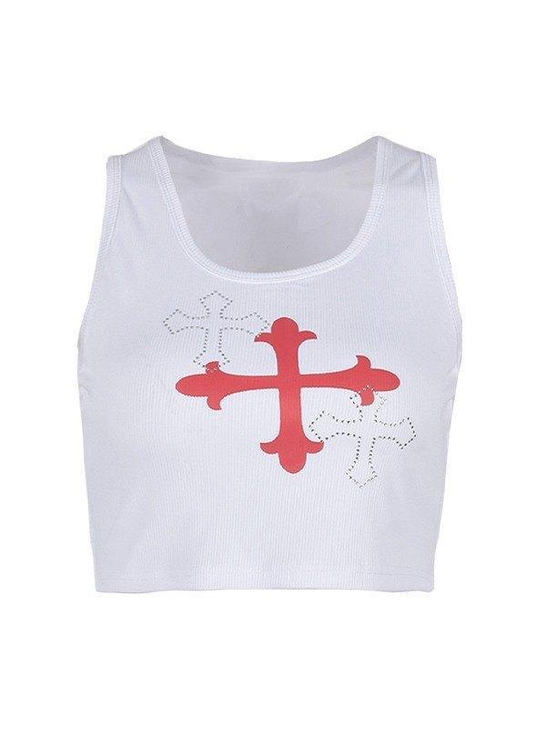 Rhinestone Cross Rib Cropped Tank Top Product Image