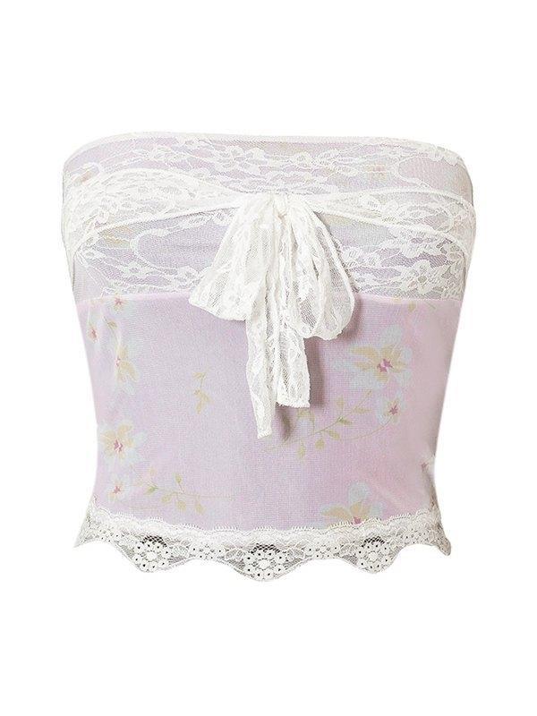 Floral Mesh Lace Bandeau Top Product Image