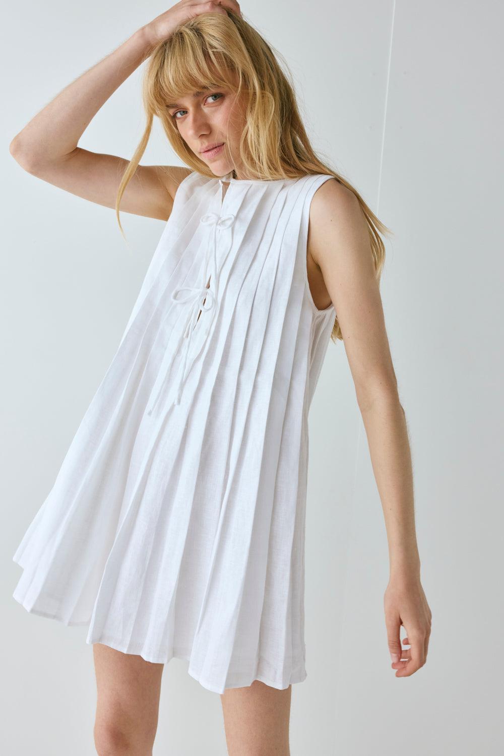 Valeria Linen Mini Dress White Product Image