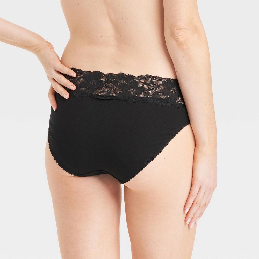 Women's Cotton Blend Bikini Underwear with Lace - Auden™ Black M Product Image