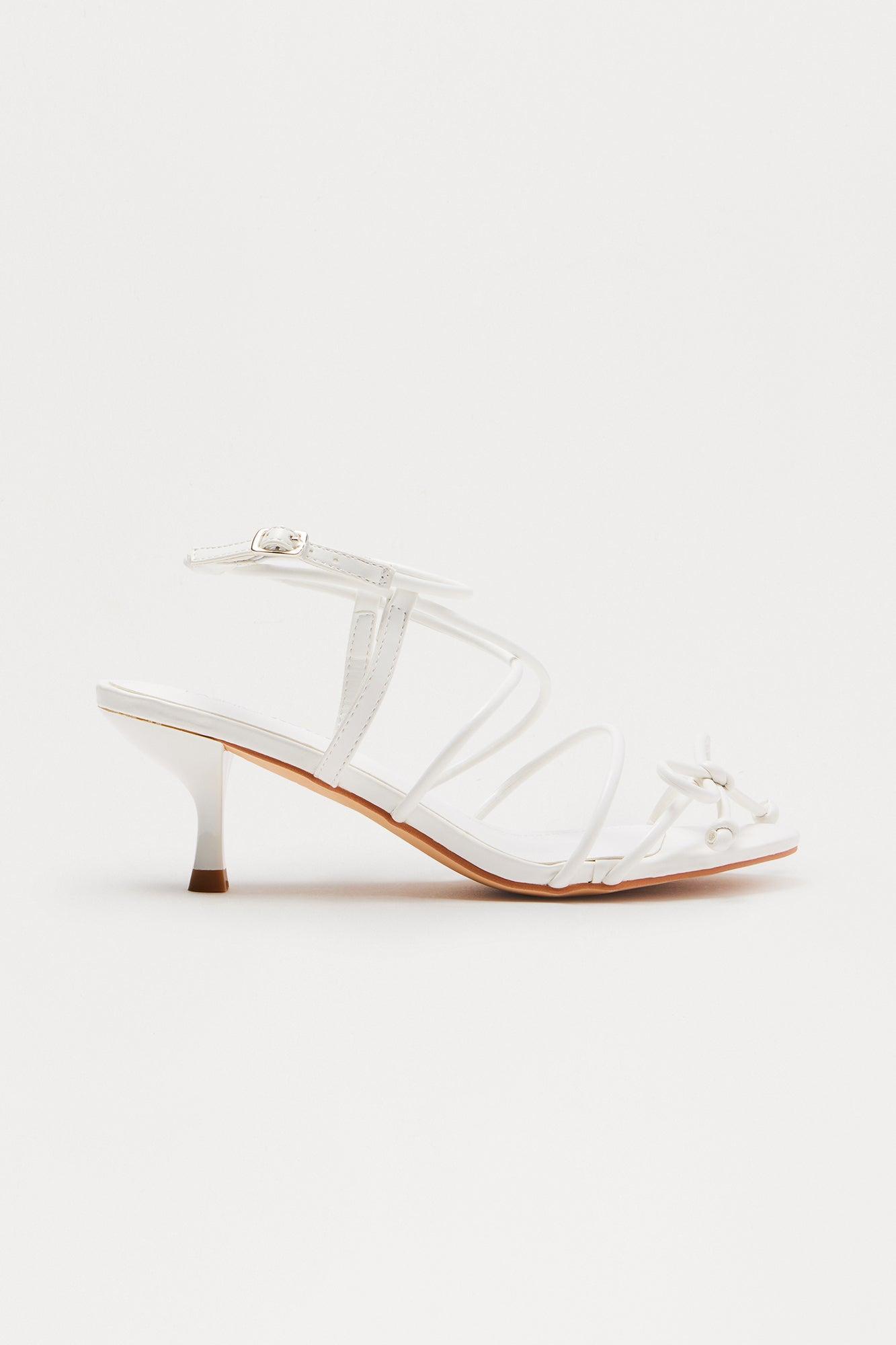 Bexie Bow Ankle Strap Heels - White Product Image