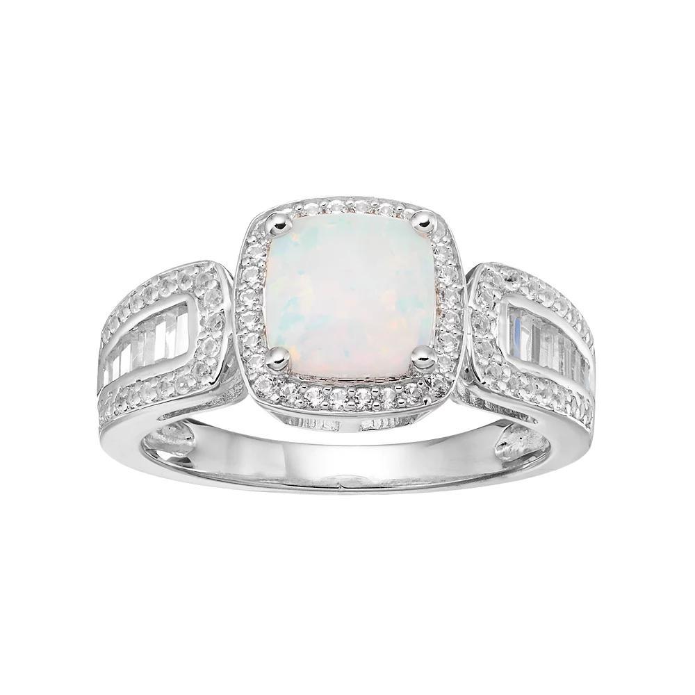 Sterling Silver Lab-Created White Opal & White Sapphire Halo Ring, Women's, Size: 7 Product Image
