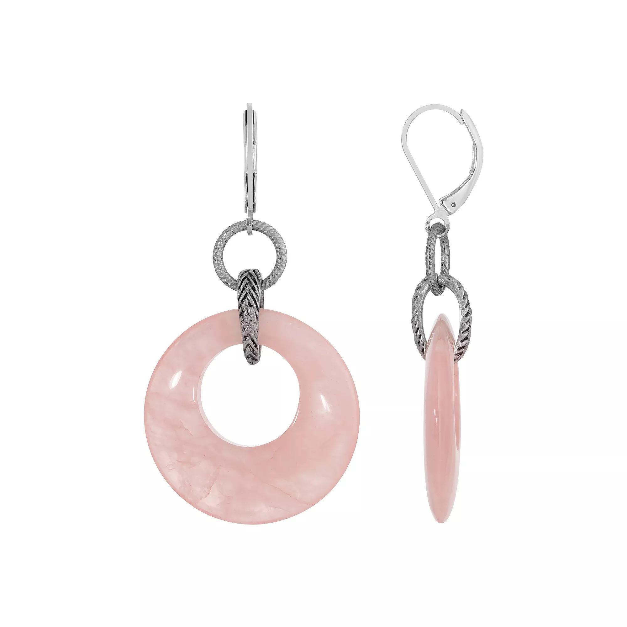 1928 Silver Tone Rose Quartz Double Drop Earrings, Womens, White Product Image
