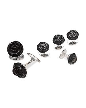 Onyx Carved Rose Tuxedo Cuff Link and Stud Set Product Image