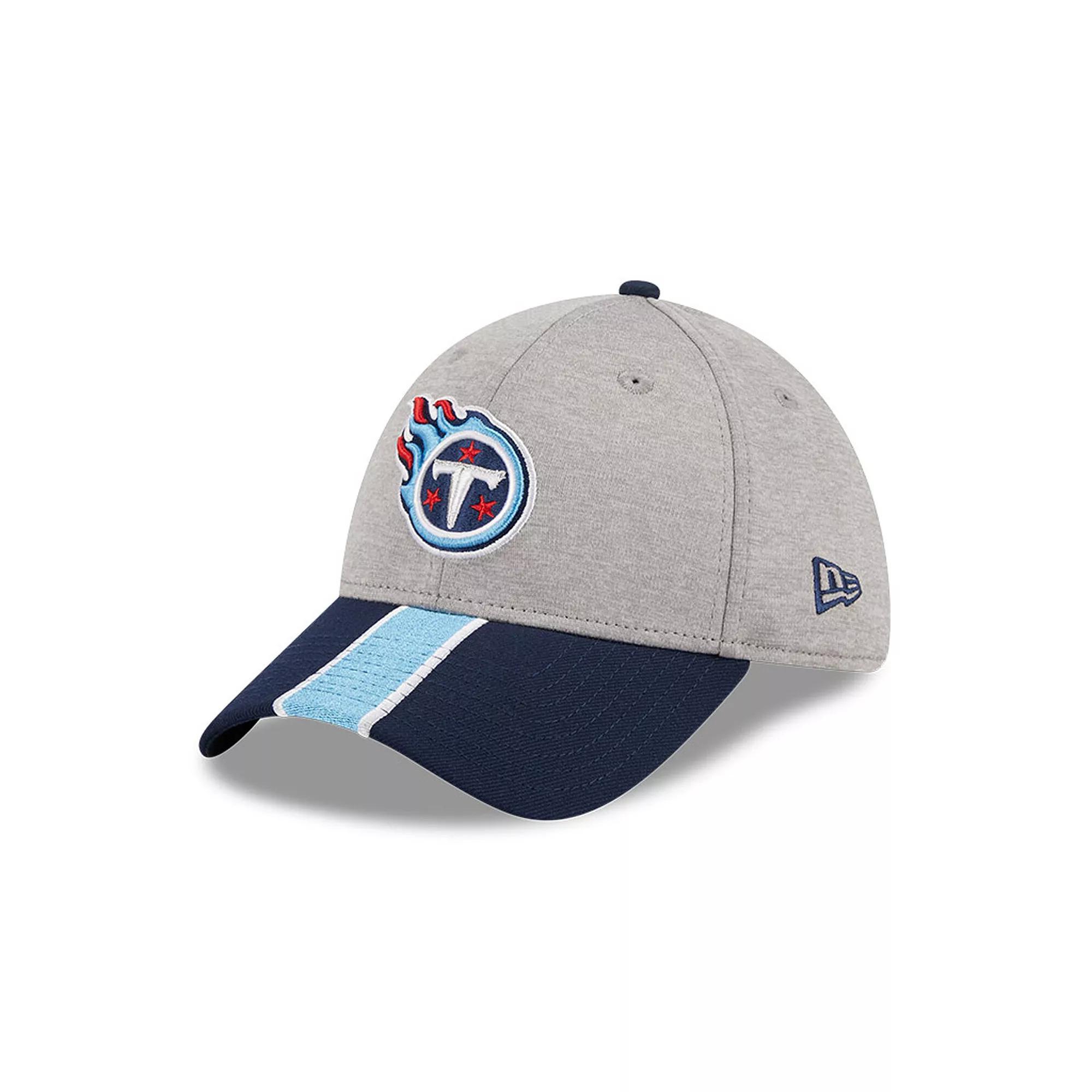 Men's New Era Heather Gray/Navy Tennessee Titans Striped 39THIRTY Flex Hat, Size: Small/Medium, Grey Product Image
