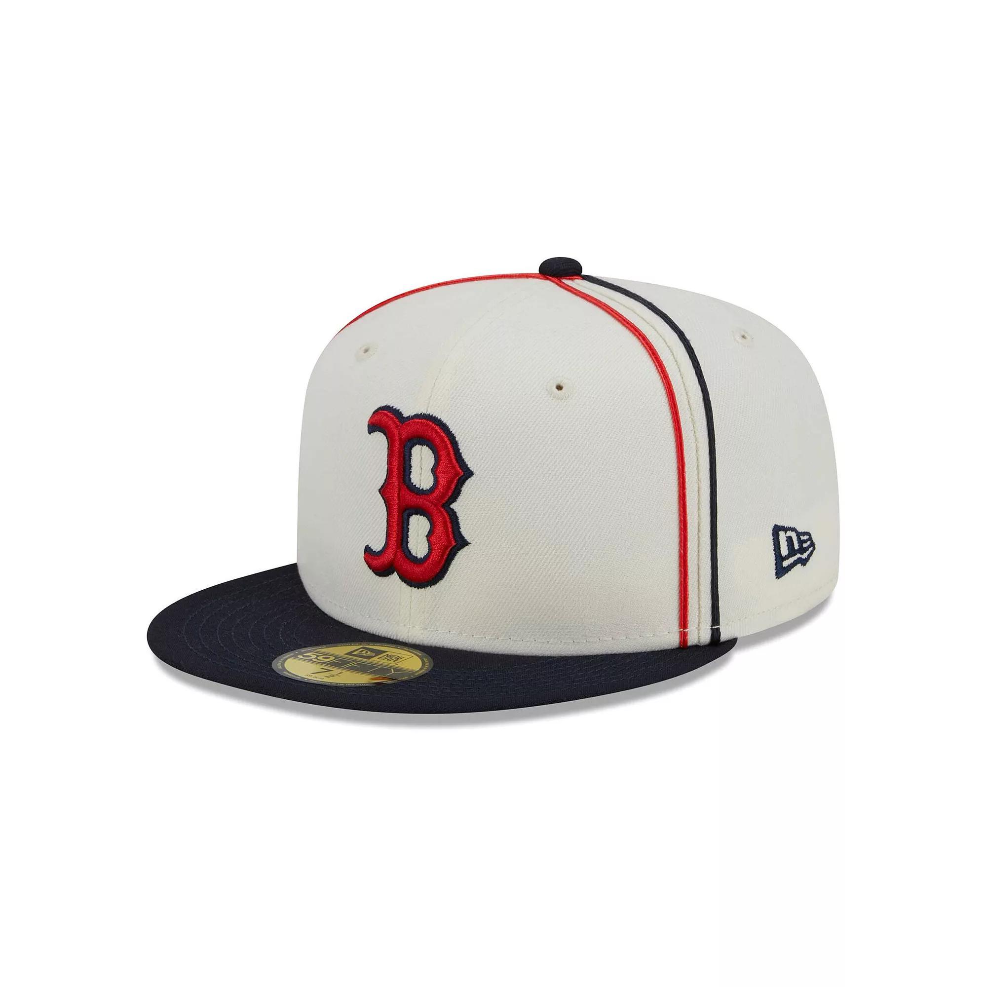 Men's New Era  Cream/Navy Boston Red Sox Chrome Sutash 59FIFTY Fitted Hat, Size: 7 1/4, Beige Product Image