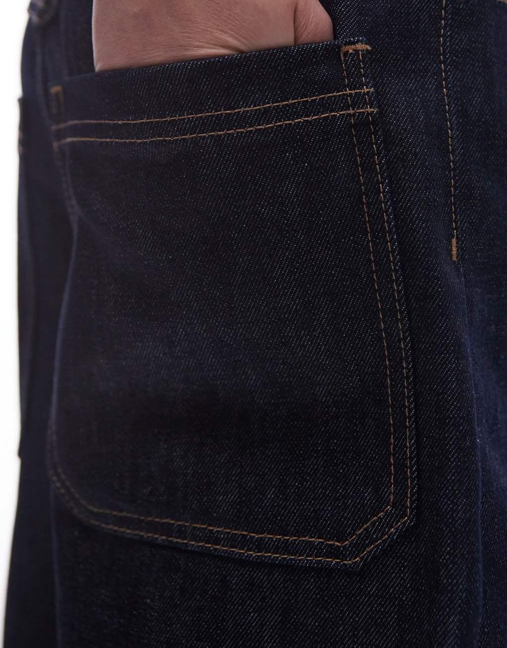 Topshop denim pleated jorts in raw indigo Product Image
