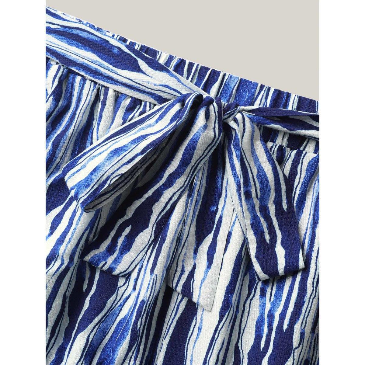 Plus Size Nautical Stripes Belted Tiered Maxi Skirt Women Navy Loose No stretch Side seam pocket Belt Vacation Skirts BloomChic 26/4X Product Image