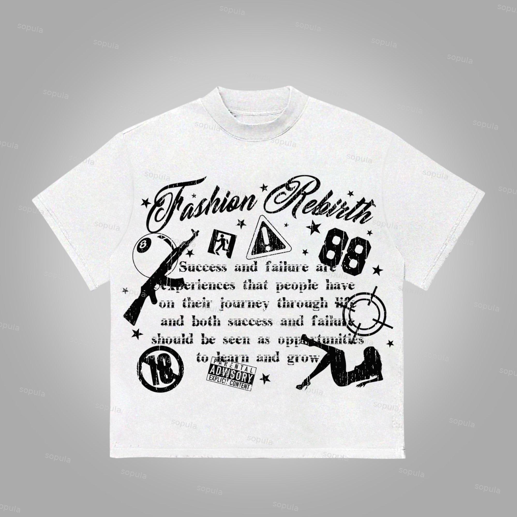 Street Text Graffiti Print Cotton T-Shirt Product Image