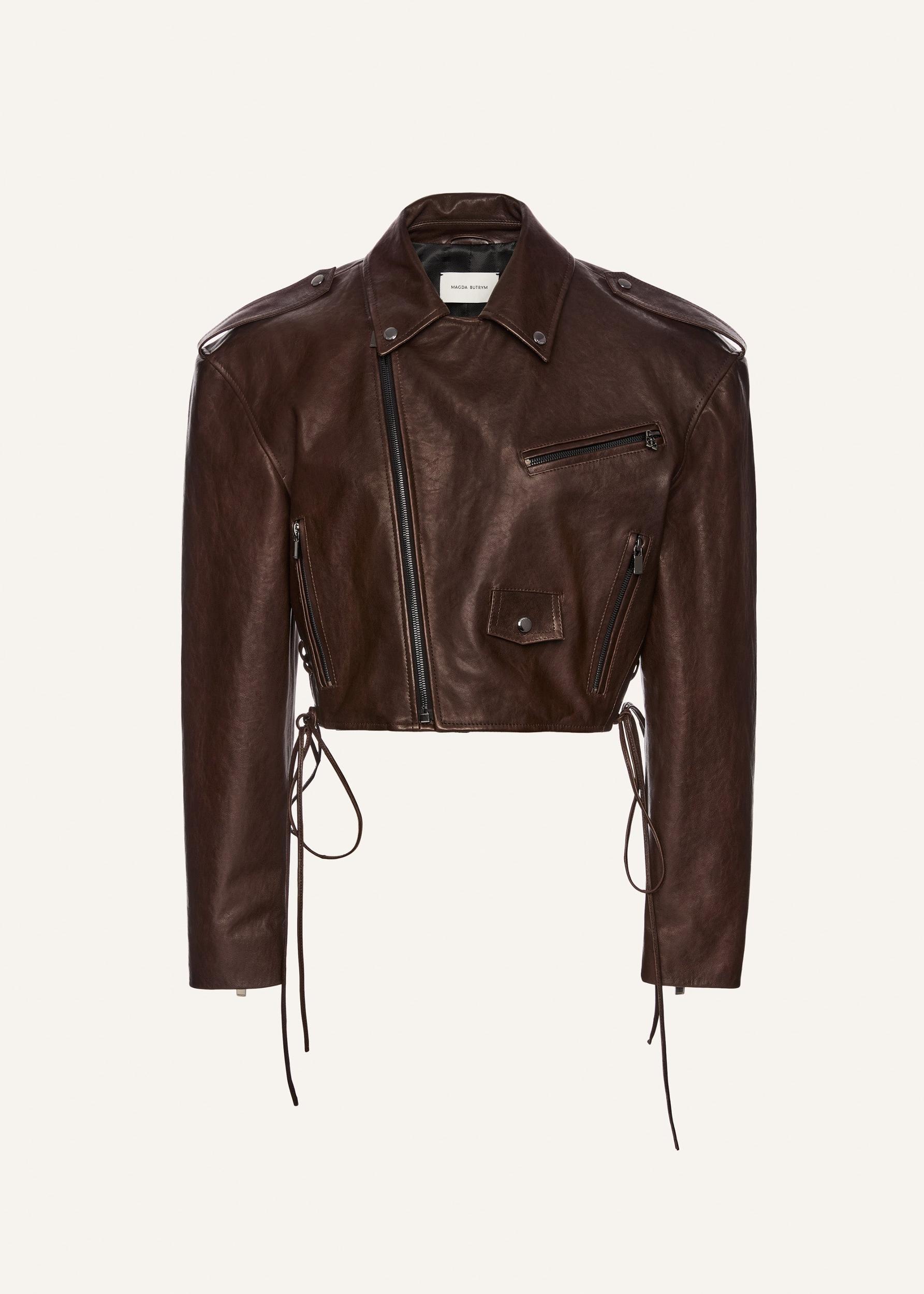 Cropped biker jacket in brown Product Image