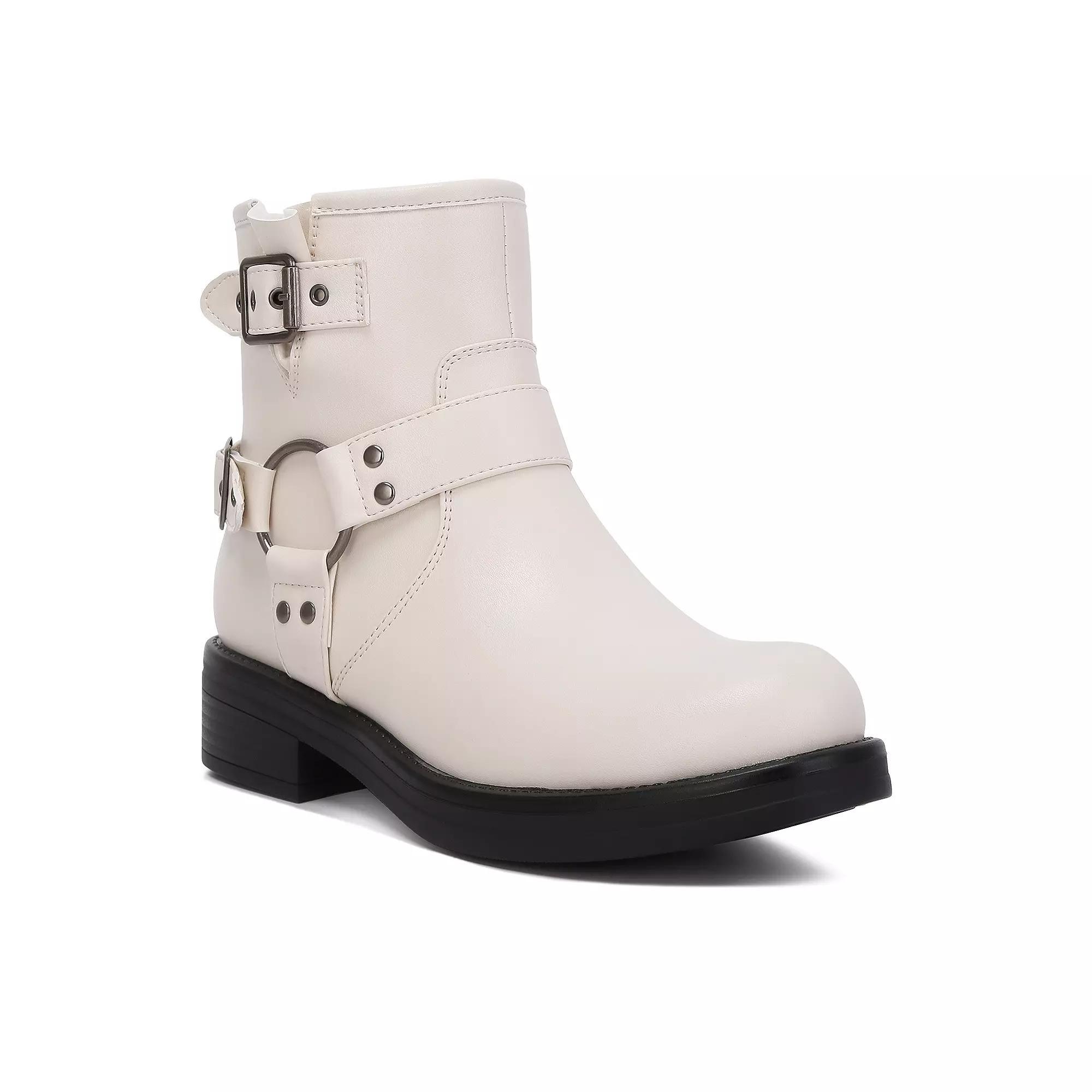 London Rag Allux Women's Faux Leather Pin Buckle Boots, Size: 5, Off White Product Image