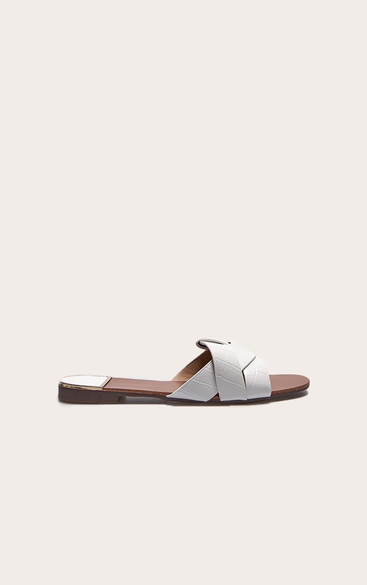 White Croc PU Strap Over Flat Sandals Product Image