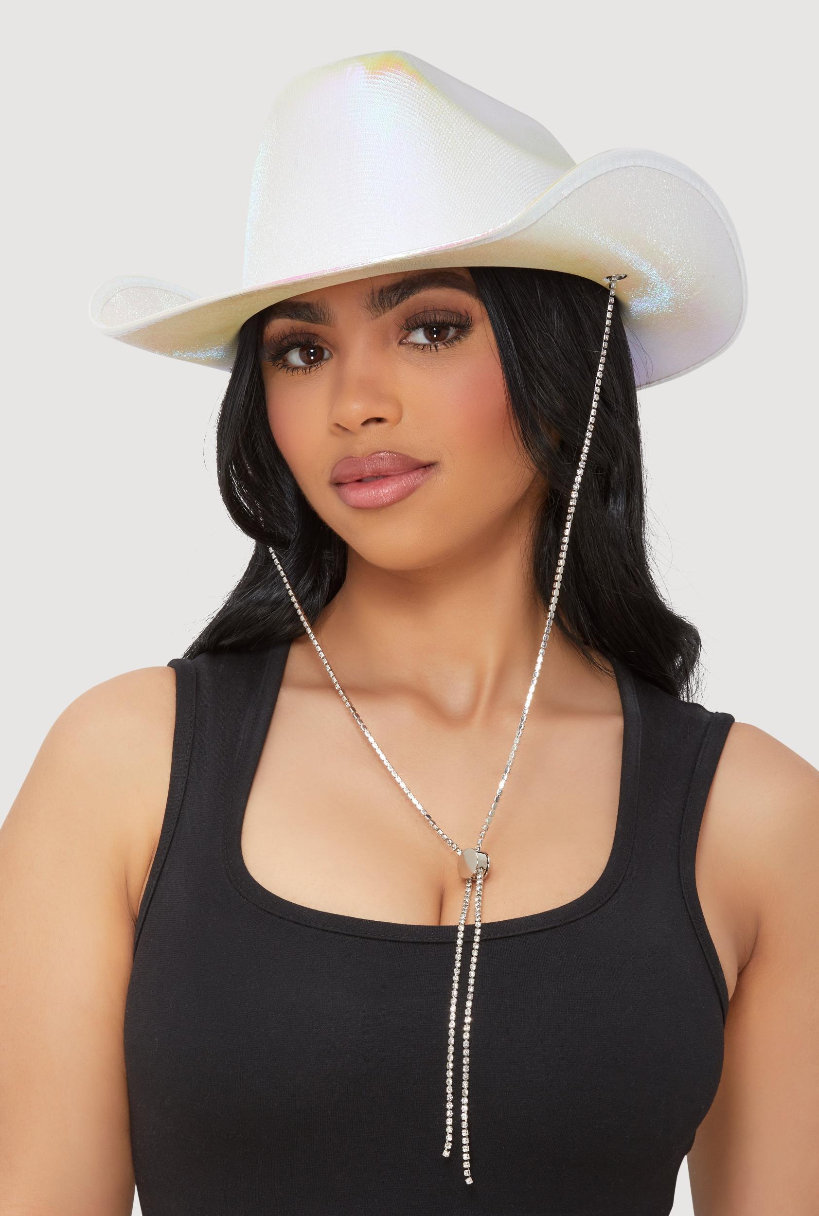 Rhinestone Chin Strap Cowboy Hat Female Product Image