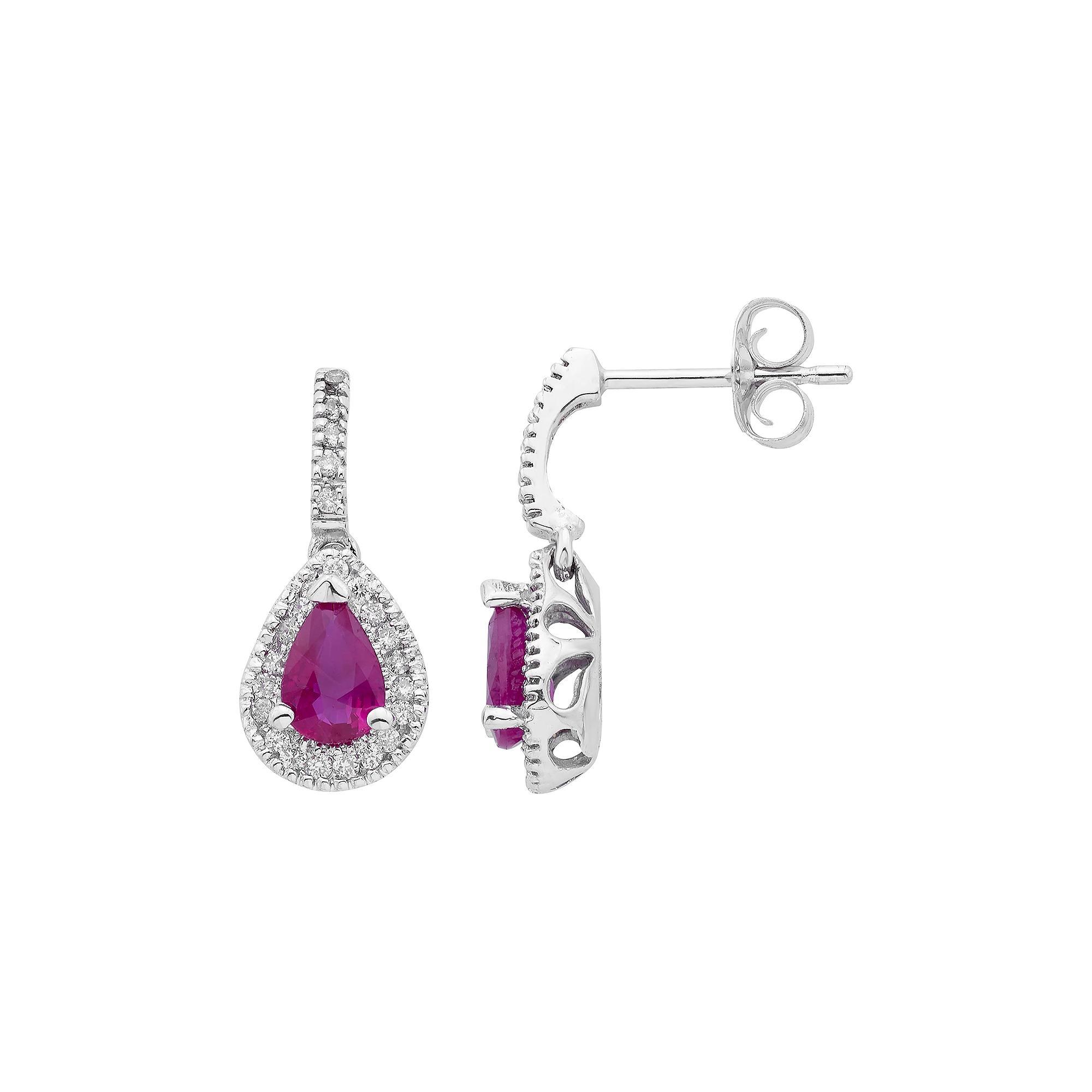 14k Gold Ruby & 1/5 Carat T.W. Certified Diamond Teardrop Earrings, Womens, Yellow Product Image