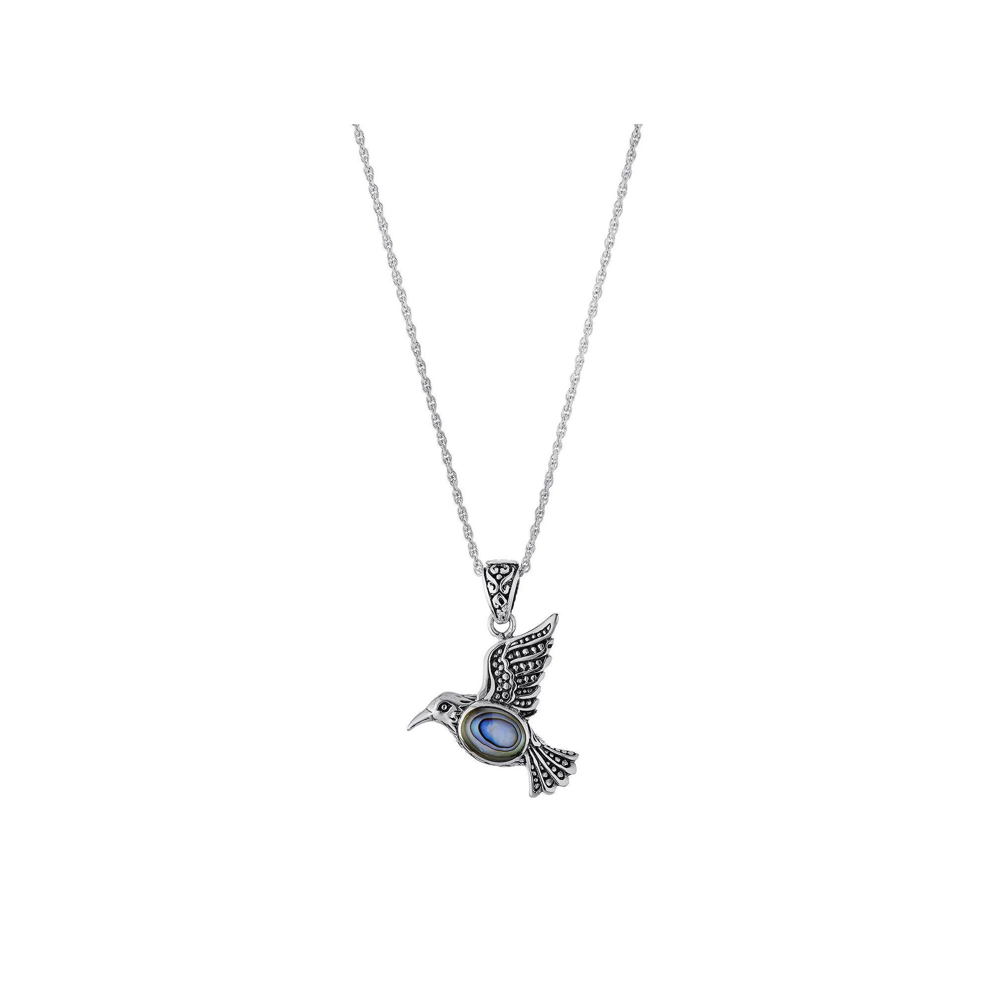 Main and Sterling Oxidized Sterling Silver Abalone Bird Pendant Necklace, Women's, Size: 18", Silver Tone Product Image