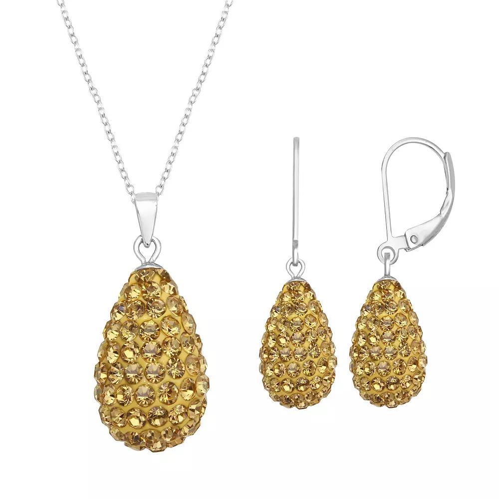 Silver Tone Briolette Drop Earring & Necklace Set, Women's, Size: 18", Gold Product Image